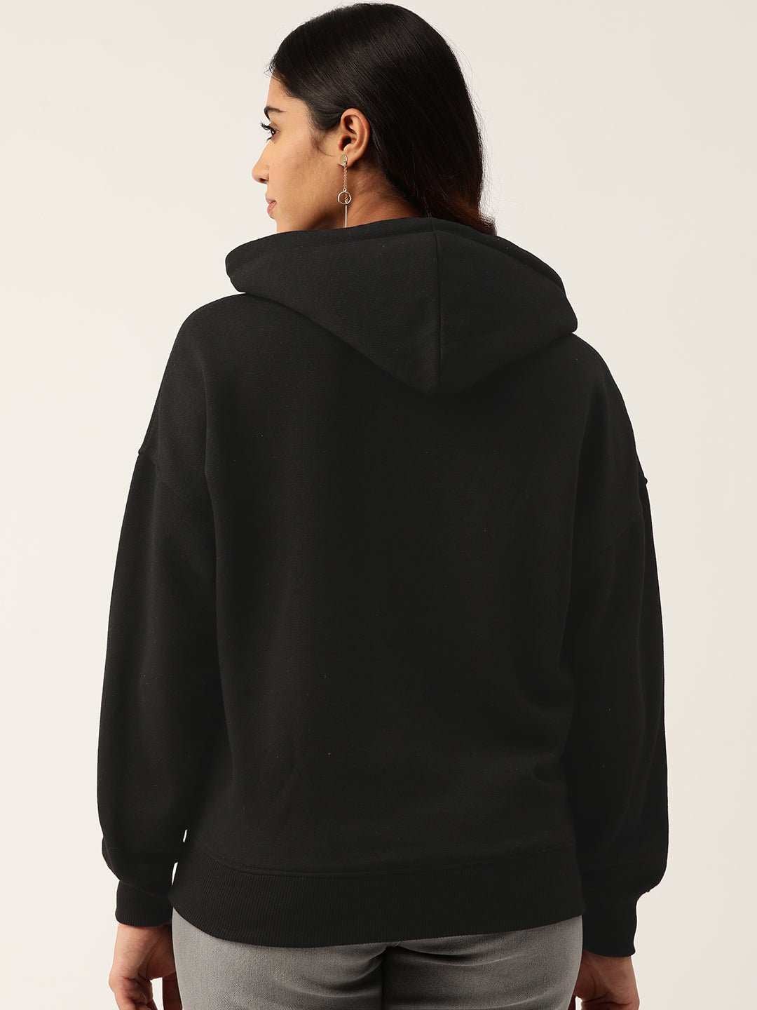 Black Hooded Fleece Sweatshirt - RueCollections