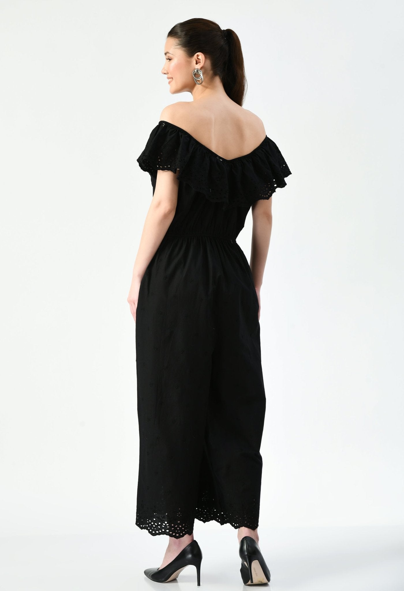 Black Schiffli Jumpsuit - RueCollections