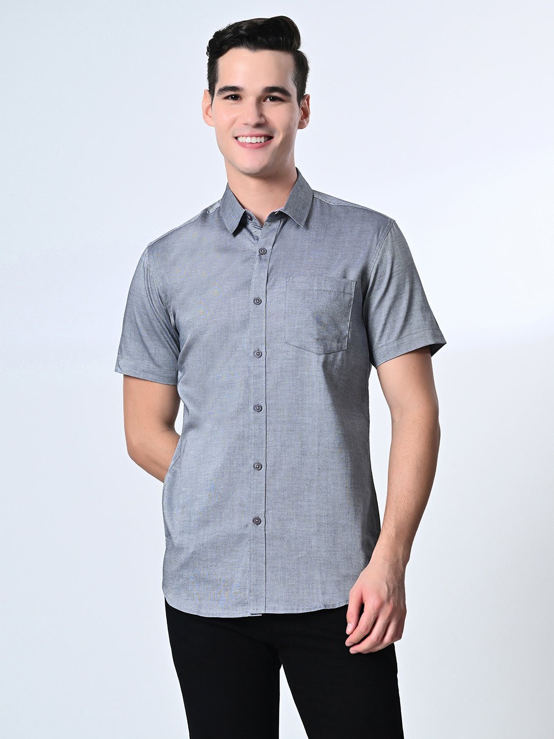 Blue Chambray Half Sleeve Shirt - RueCollections