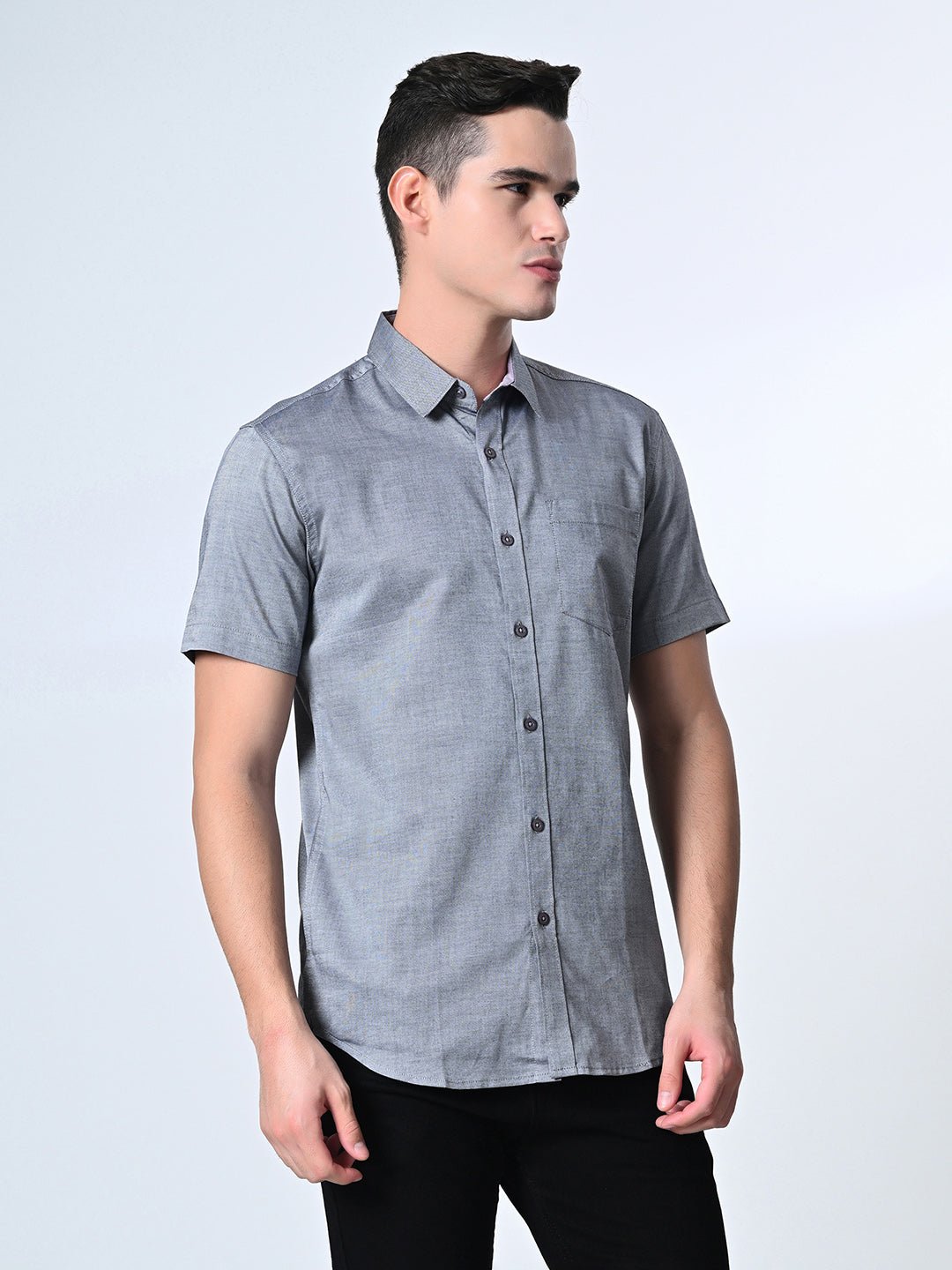 Blue Chambray Half Sleeve Shirt - RueCollections