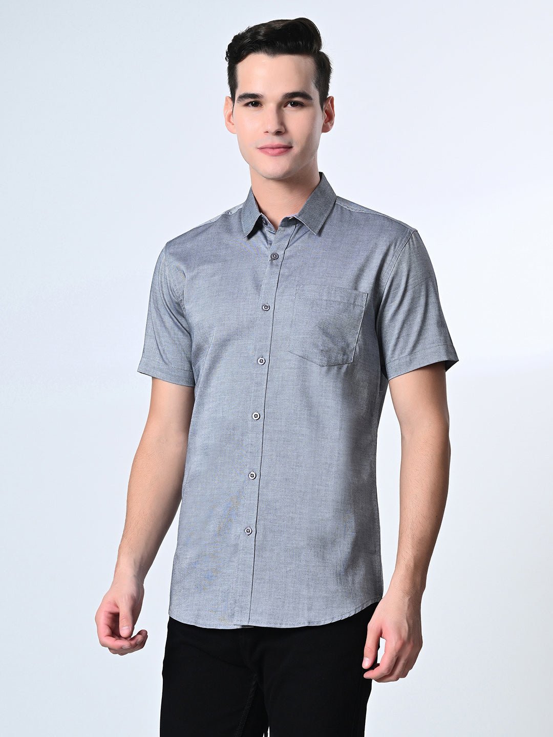 Blue Chambray Half Sleeve Shirt - RueCollections