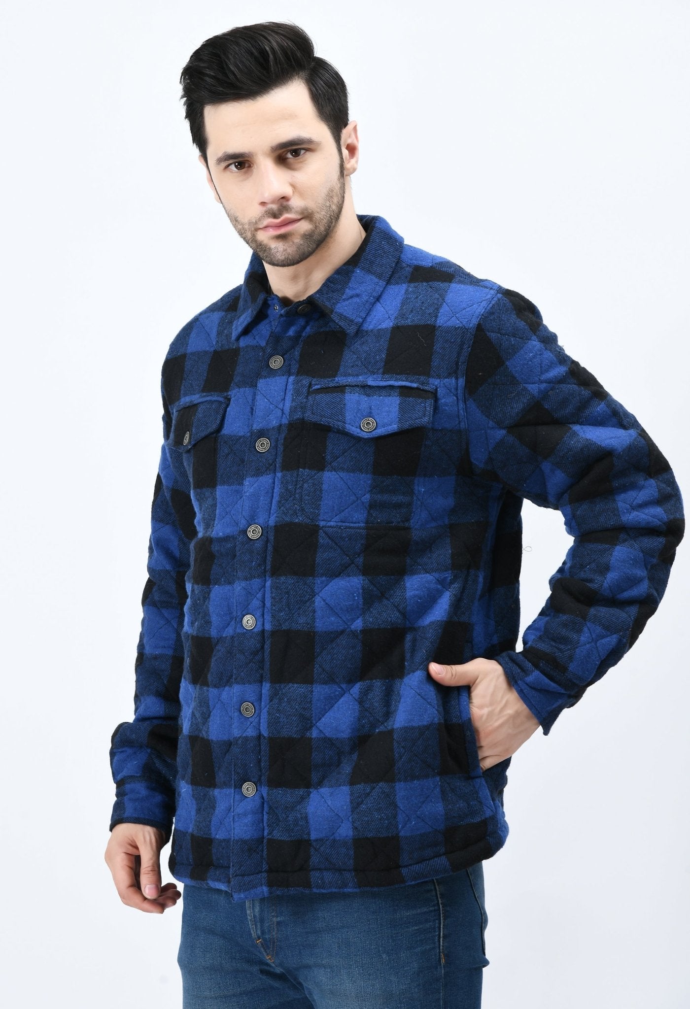 Blue checked oversized flannel jacket - RueCollections