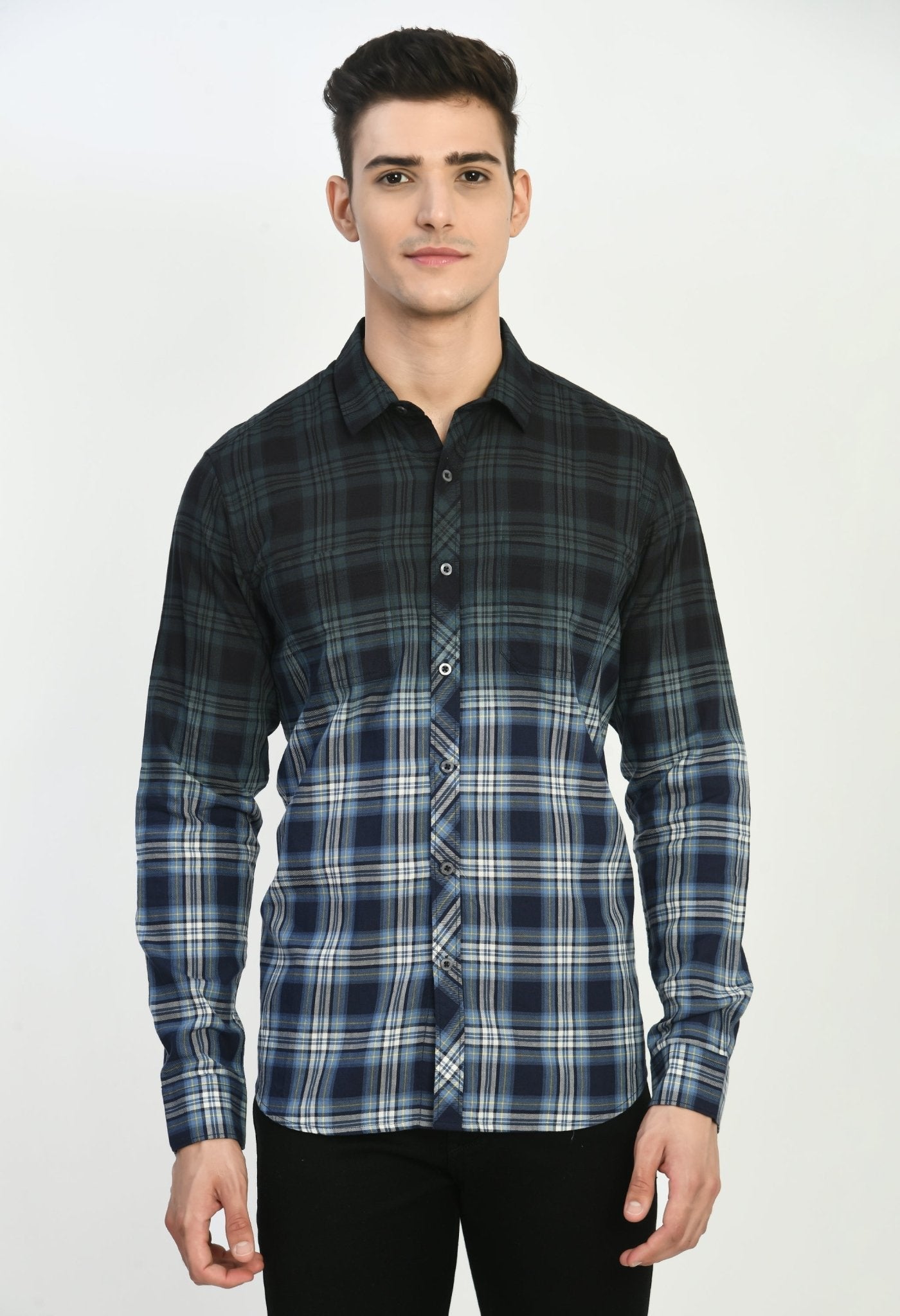 Blue Checks Overdyed Shirt - RueCollections