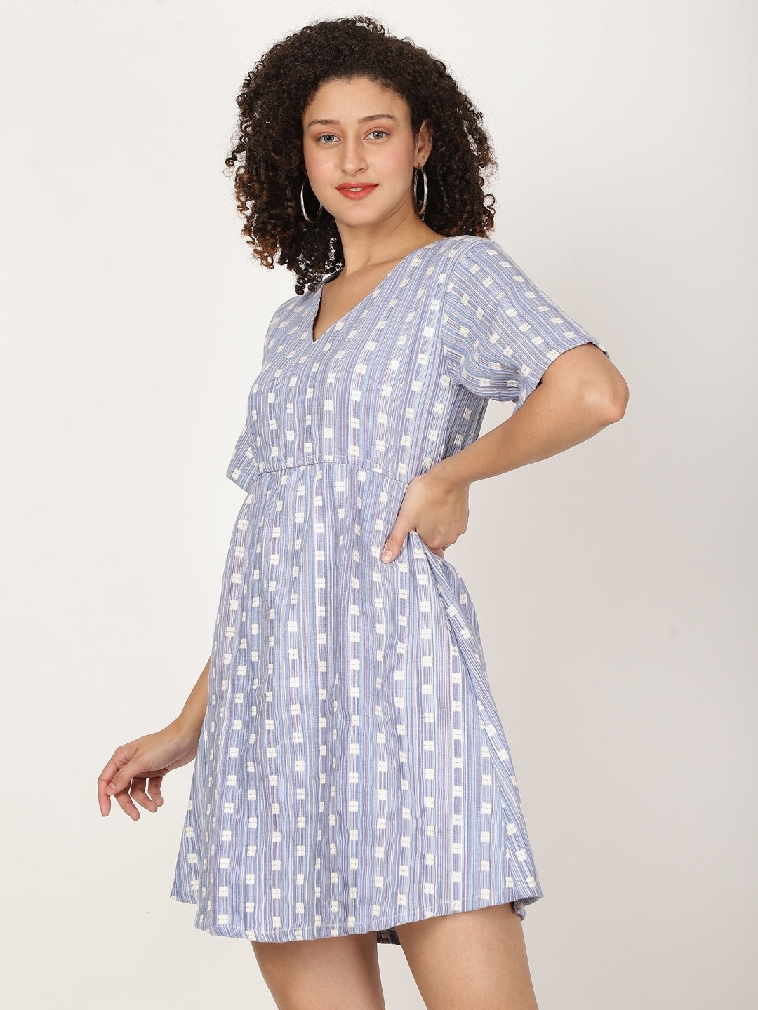 Blue Printed Fit and Flare Dress - RueCollections