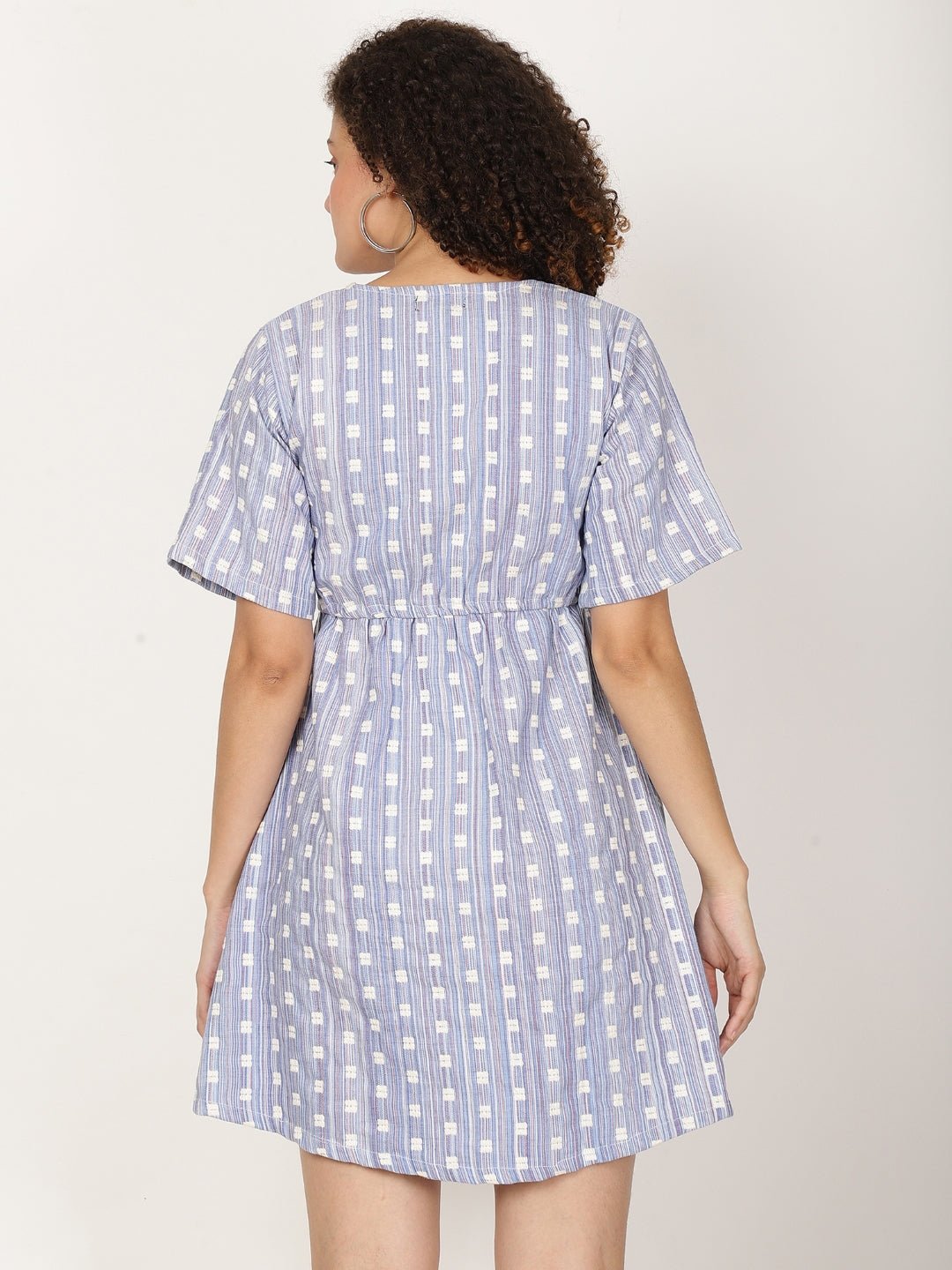 Blue Printed Fit and Flare Dress - RueCollections