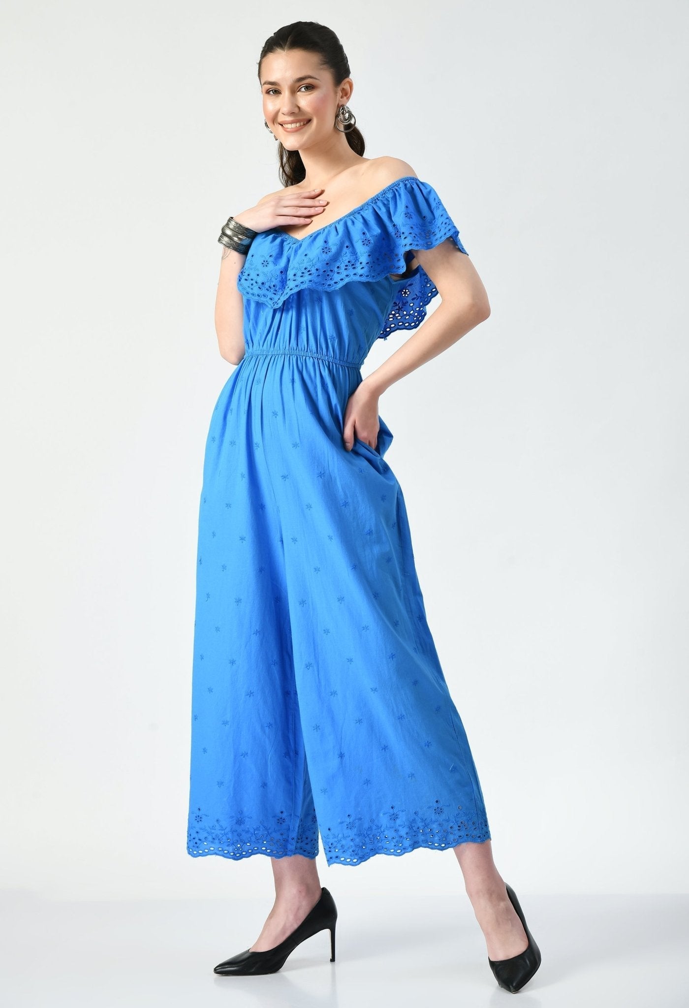 Blue Schiffli Jumpsuit - RueCollections