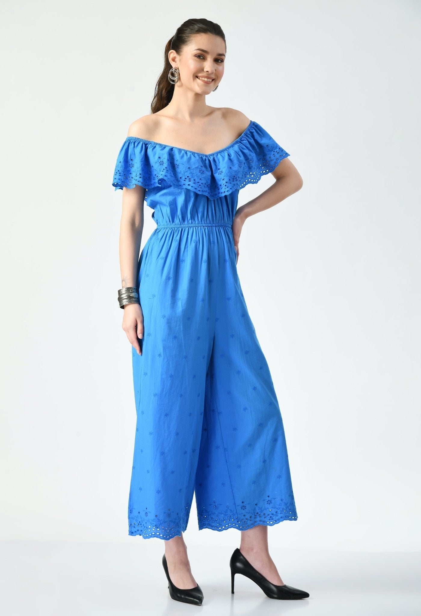 Blue Schiffli Jumpsuit - RueCollections