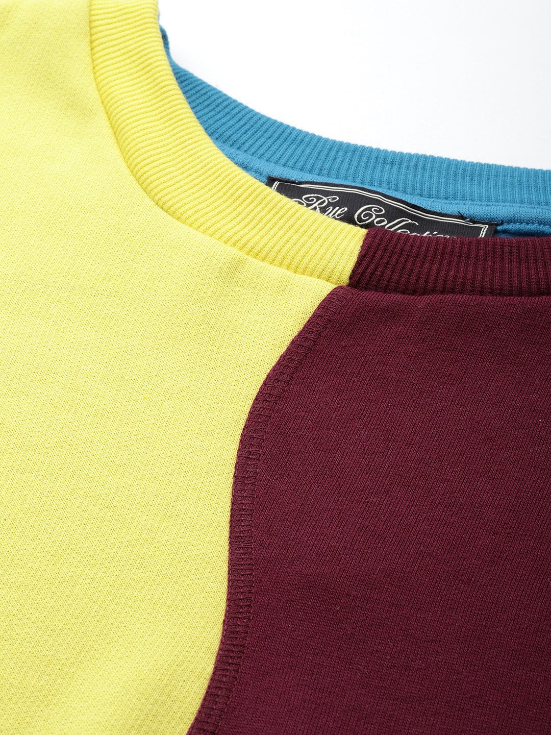 Blue Striped Colourblocked Longline Fleece Sweatshirt - RueCollections