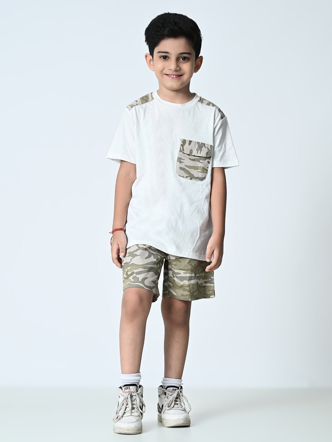 Boys Camouflage Printed T-shirt & Shorts Set - RueCollections