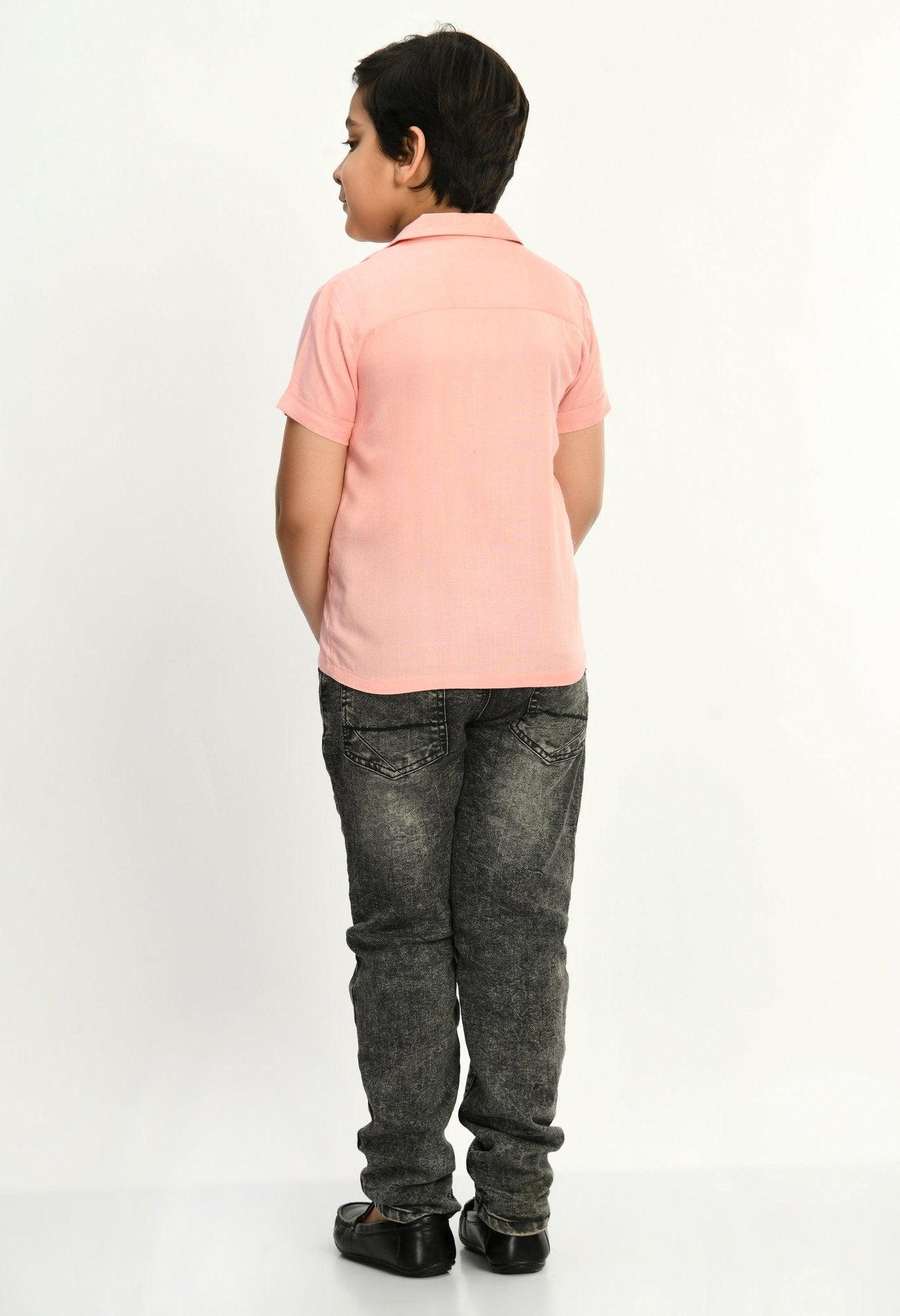 Boys Half Sleeves Viscose Shirt Pink - RueCollections