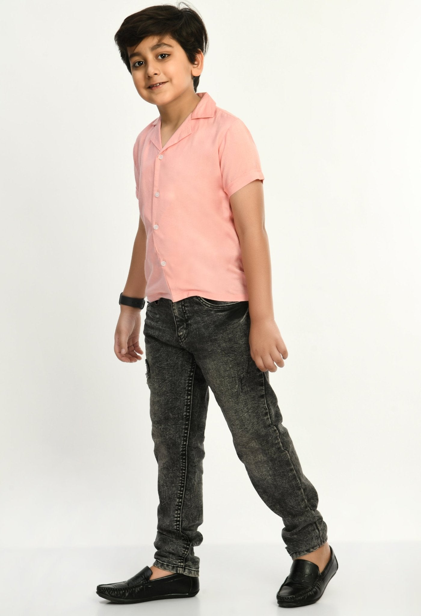 Boys Half Sleeves Viscose Shirt Pink - RueCollections