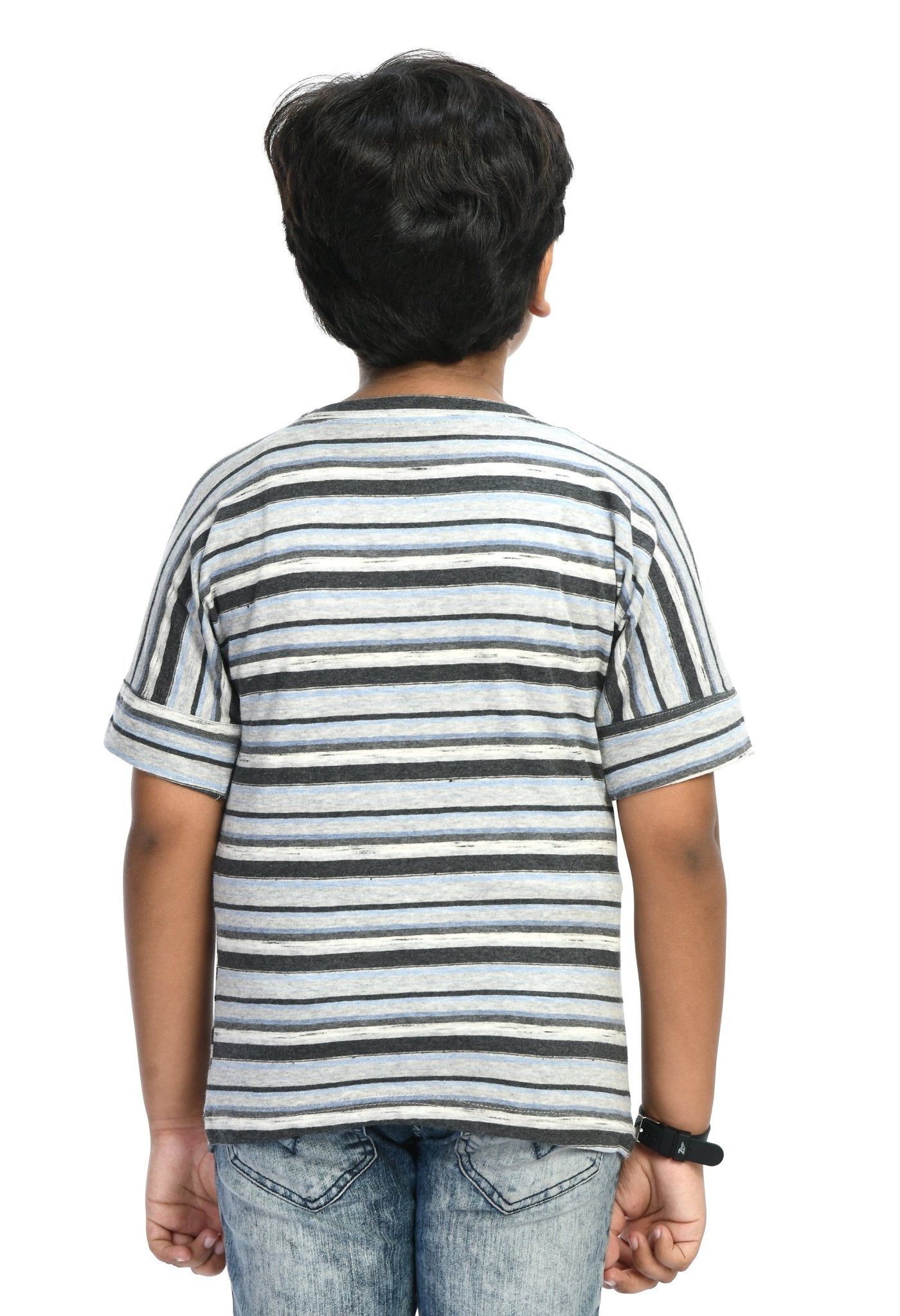 Boys Horizontal Striped T-shirt With Chest Pocket - RueCollections