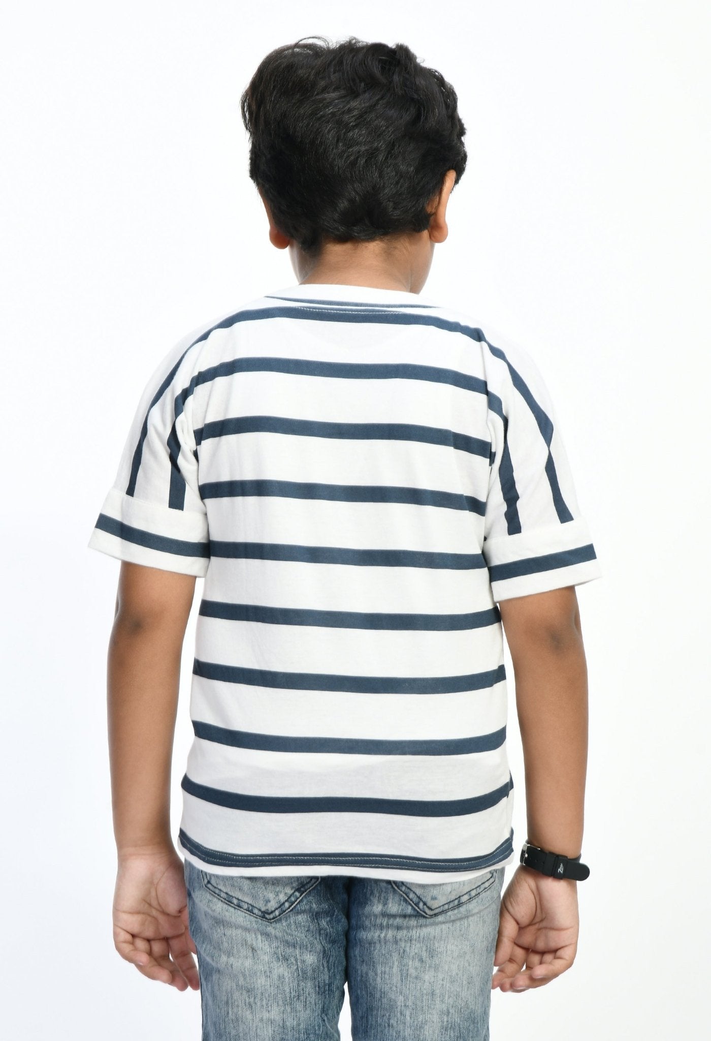 Boys Striped T-shirt (Blue over White) - RueCollections