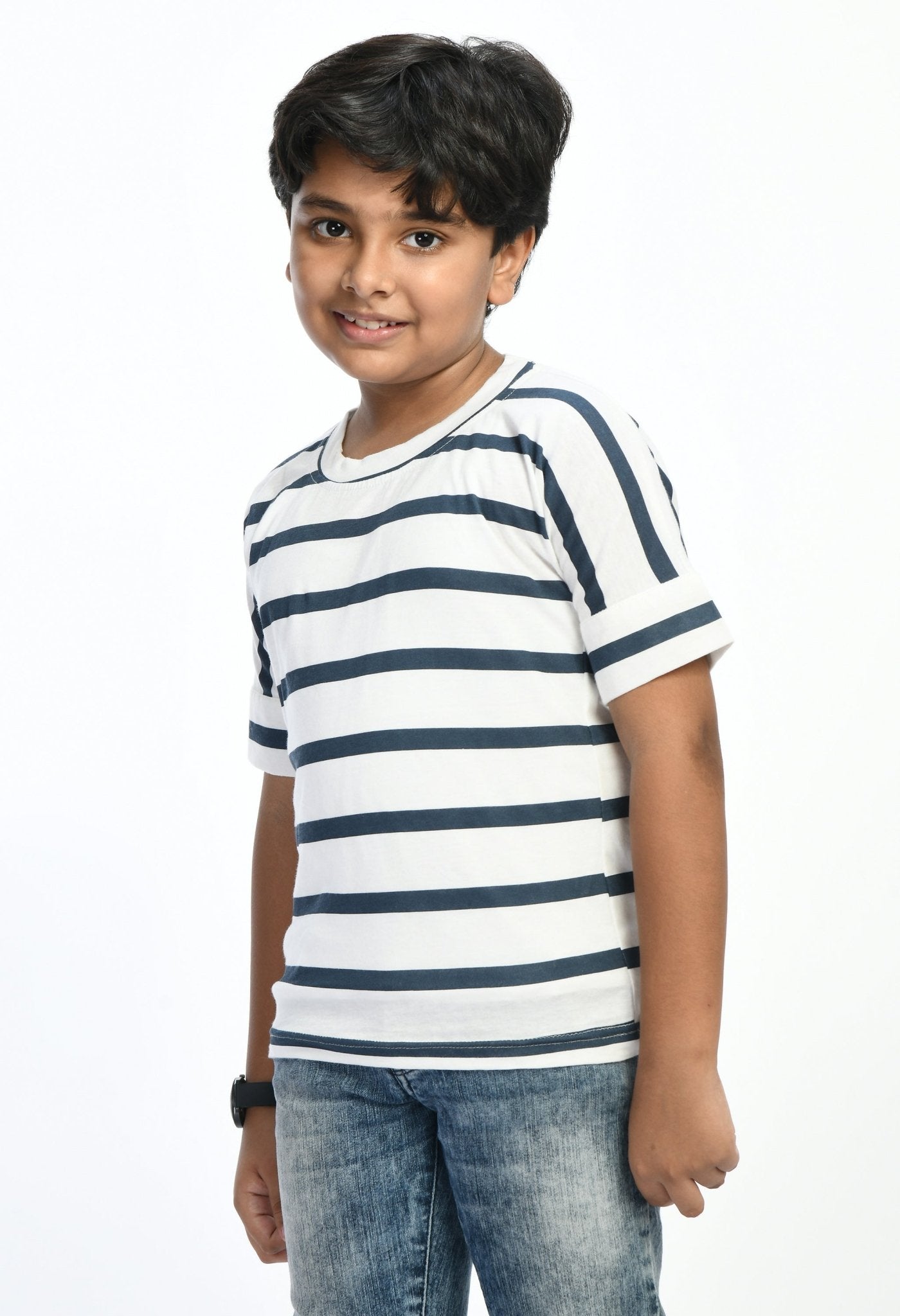 Boys Striped T-shirt (Blue over White) - RueCollections