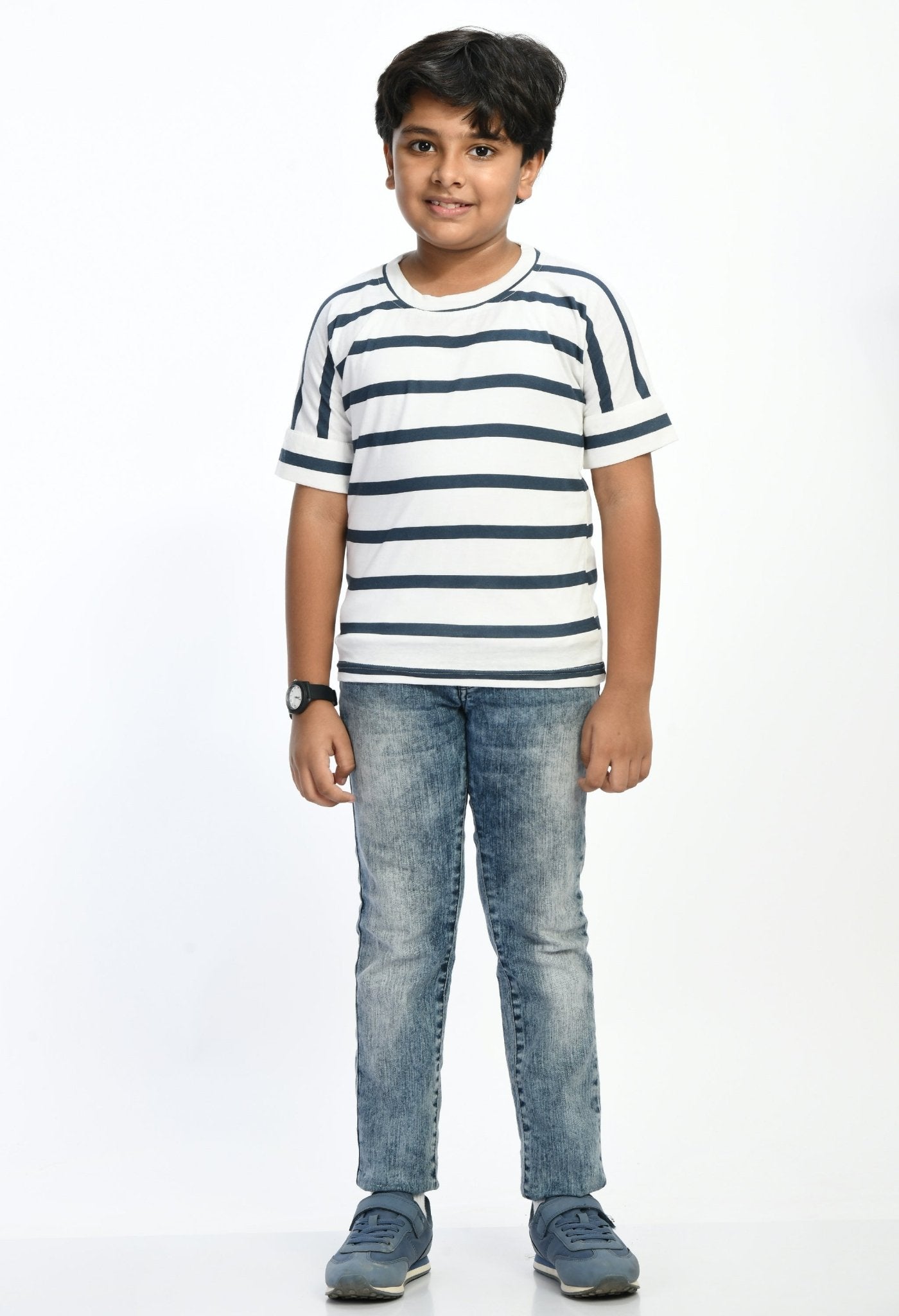 Boys Striped T-shirt (Blue over White) - RueCollections