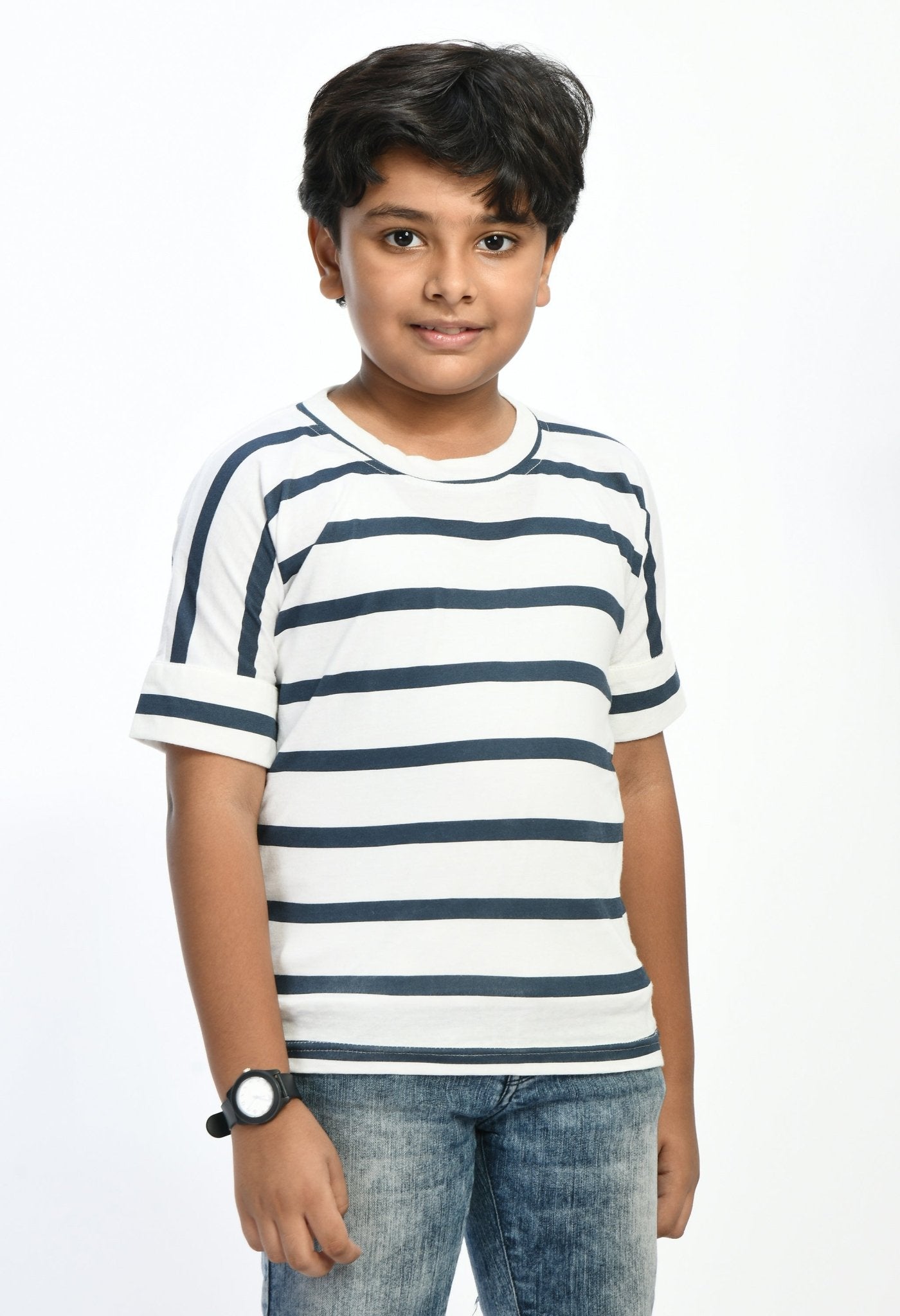 Boys Striped T-shirt (Blue over White) - RueCollections