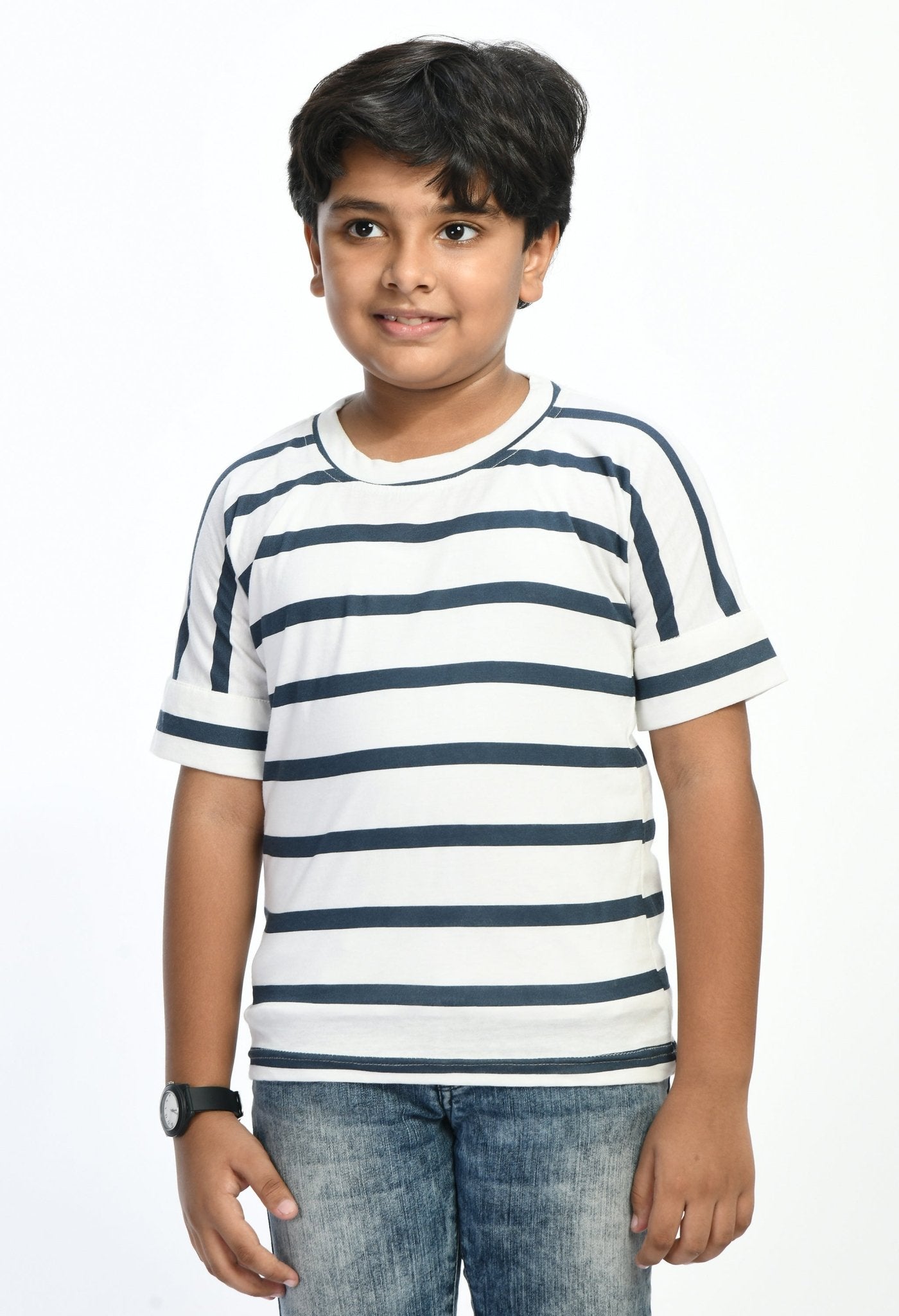 Boys Striped T-shirt (Blue over White) - RueCollections