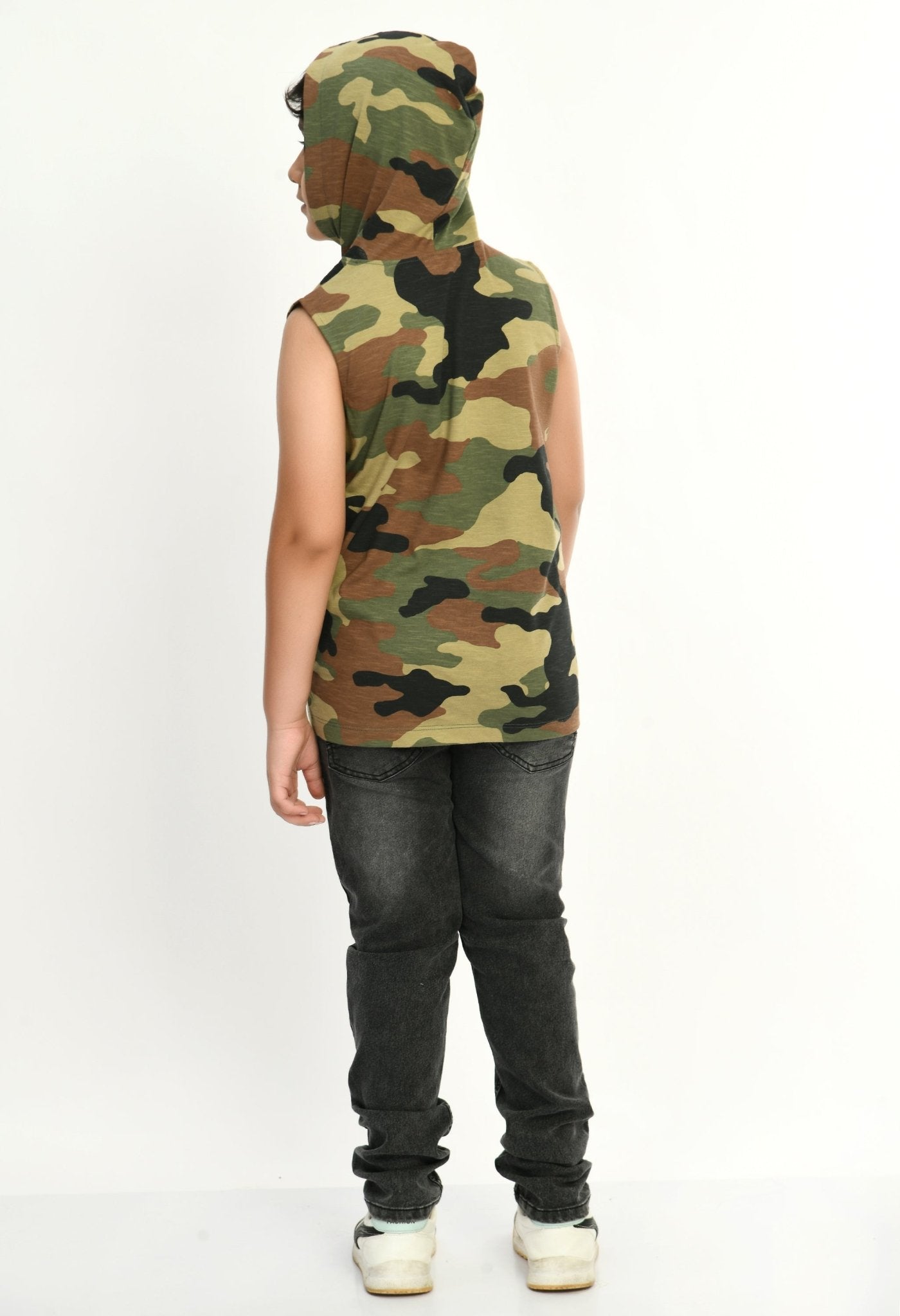 Camouflage Print Hooded Boys Vest Half - Sleeve T-shirt - RueCollections