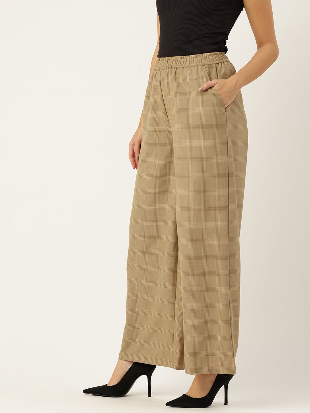 Checked Relaxed Straight Fit Pure Cotton Trousers - RueCollections