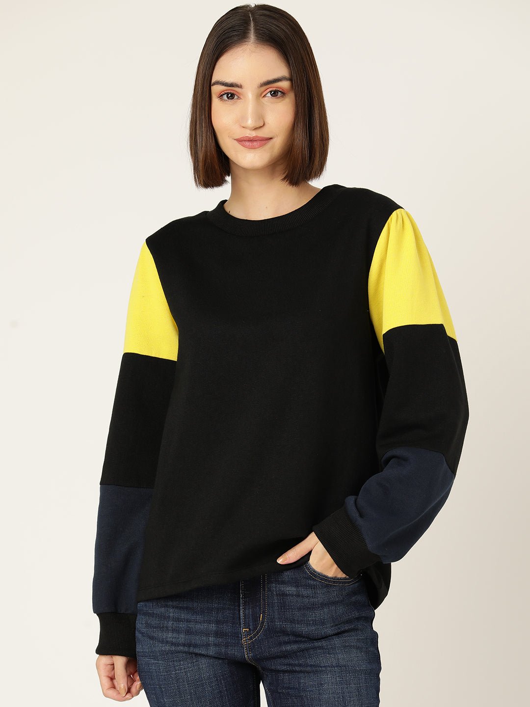 Colour Blocked Fleece Sweatshirt - RueCollections