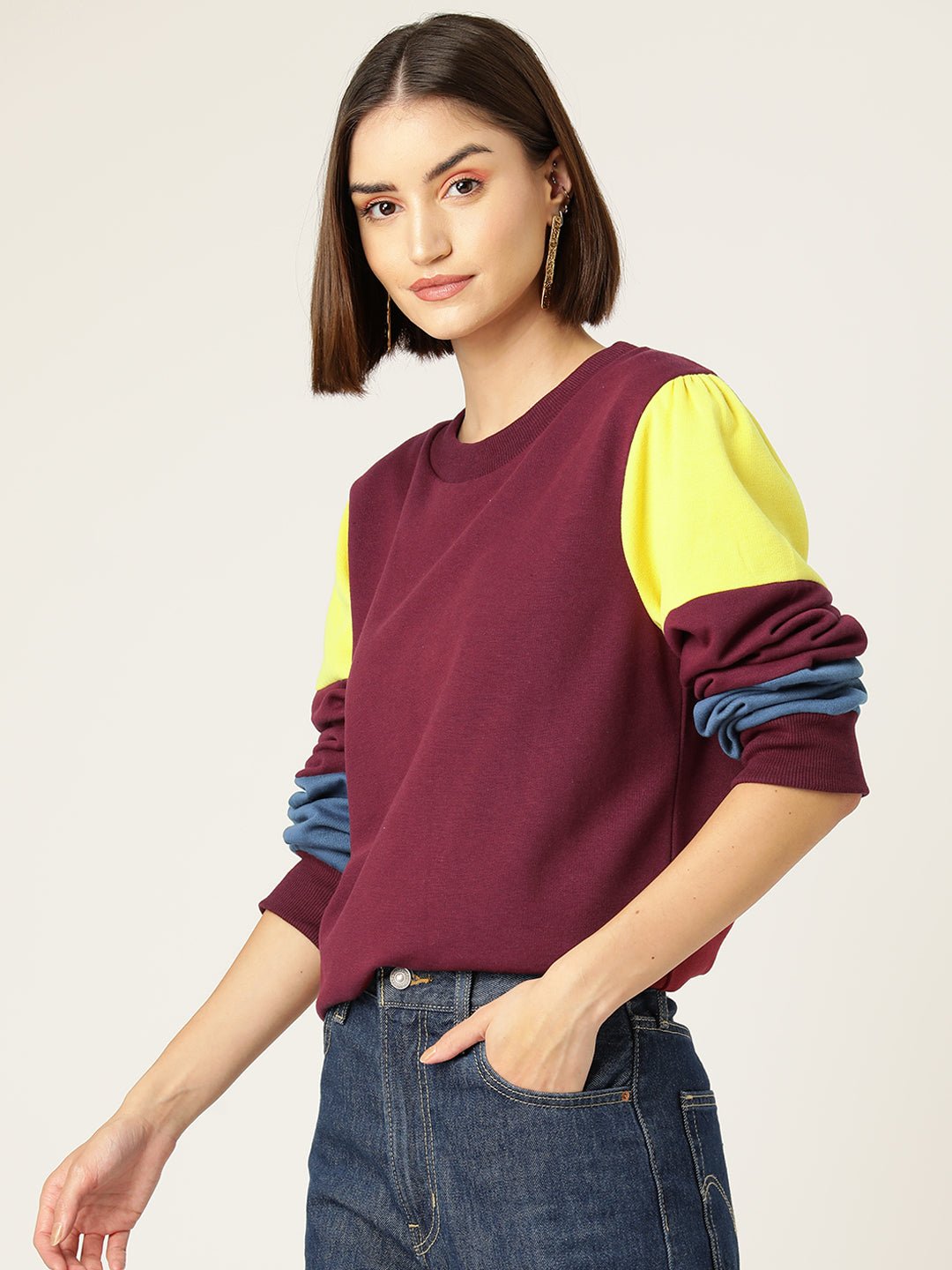 Colour Blocked Fleece Sweatshirt - RueCollections