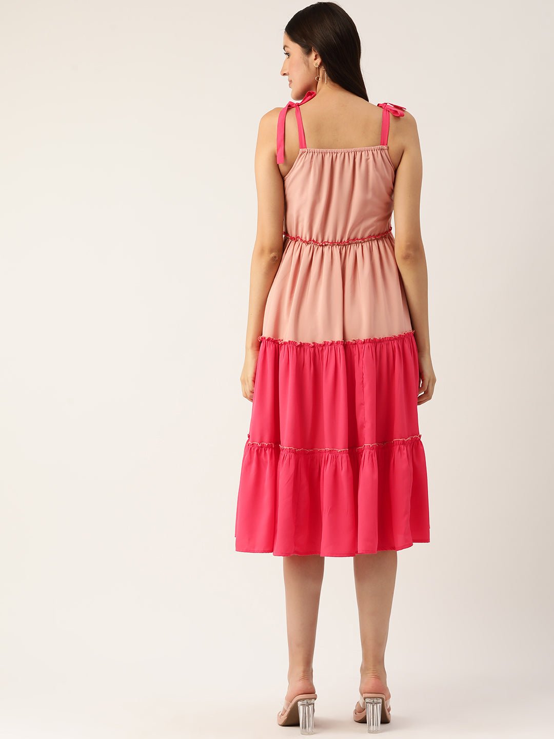 Colourblocked Tiered Crepe A - Line Dress - RueCollections