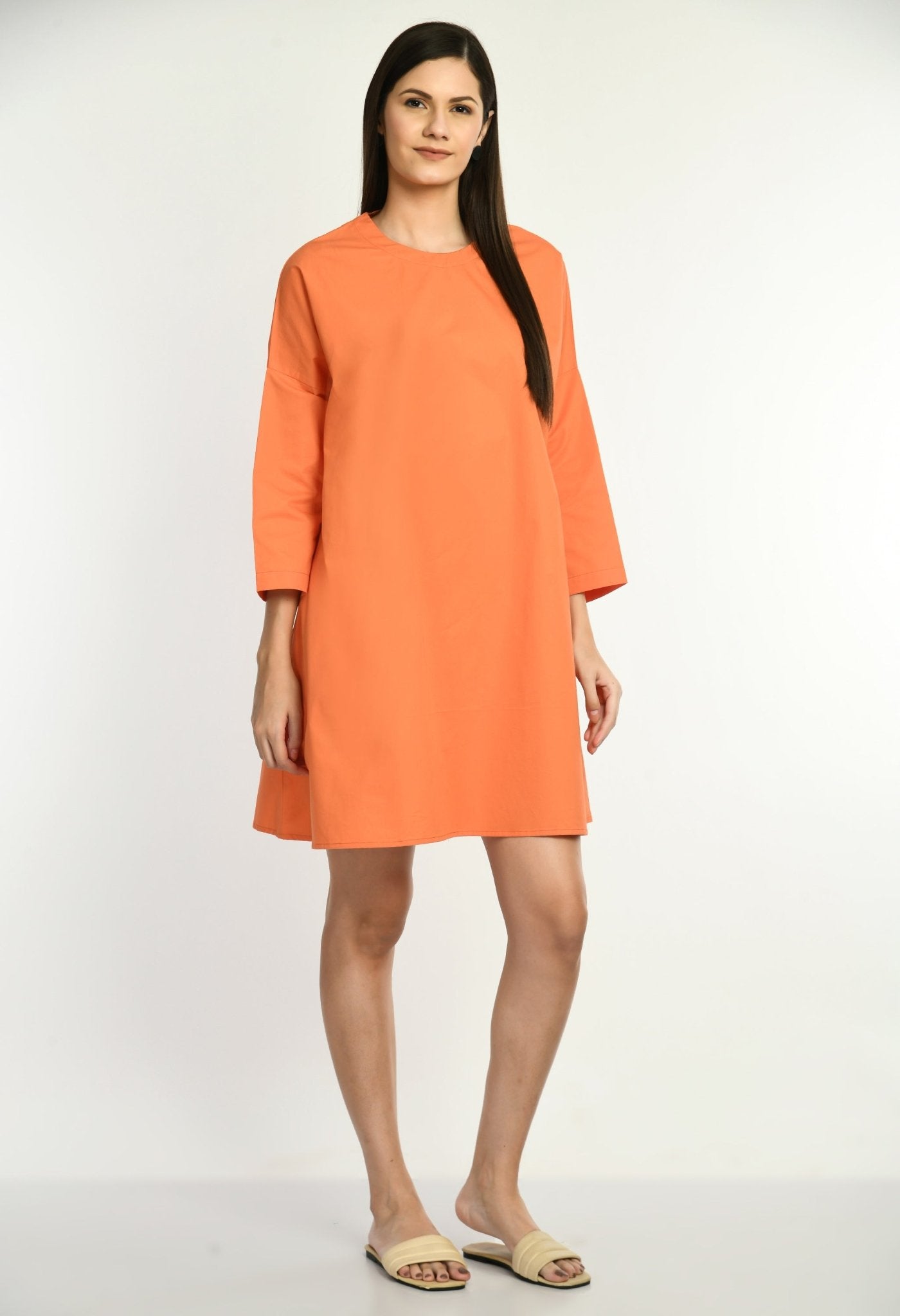 Cotton Oversized Solid Dress With Side Pockets - RueCollections