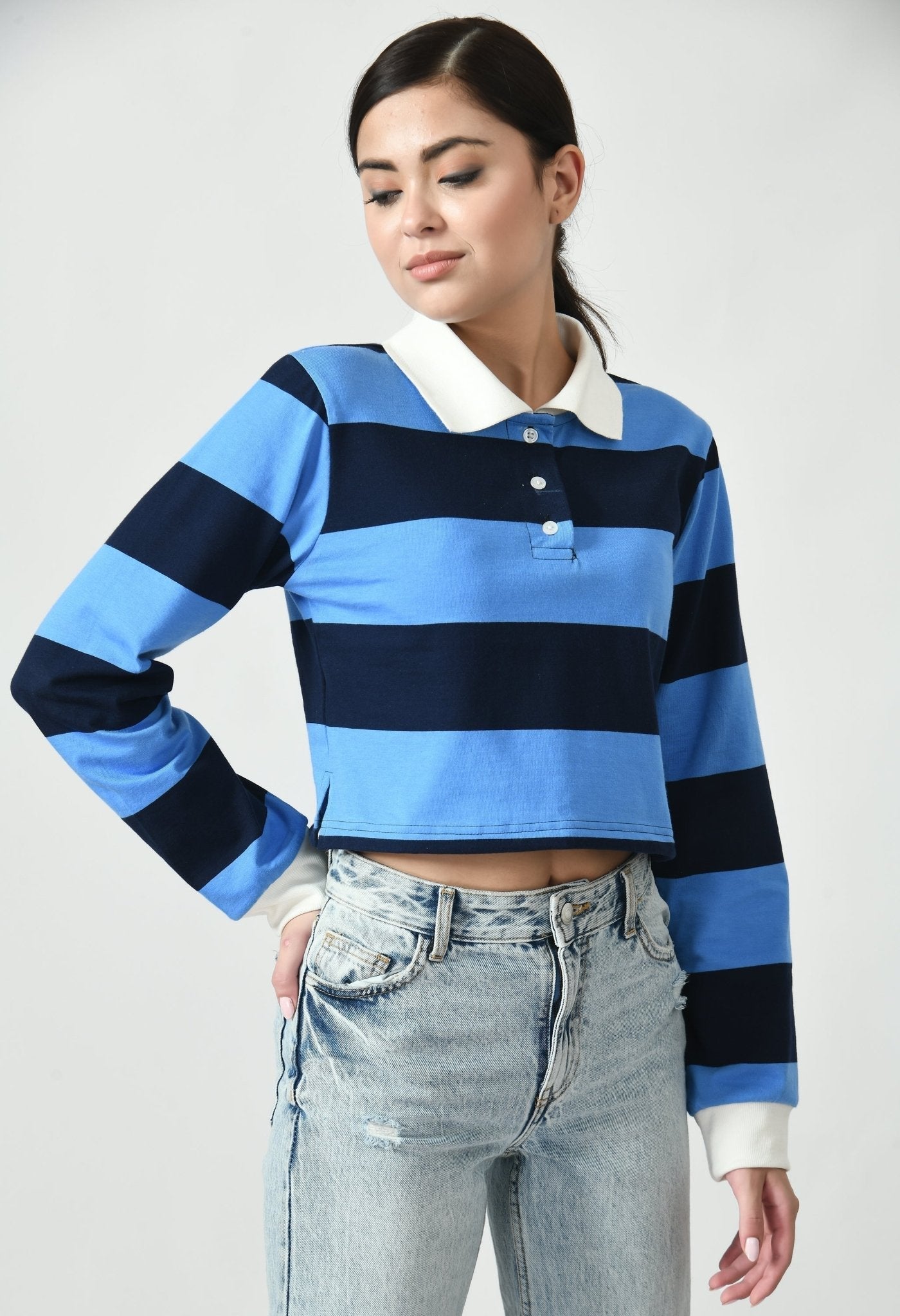 Cropped Knitted Polo T-shirt - RueCollections