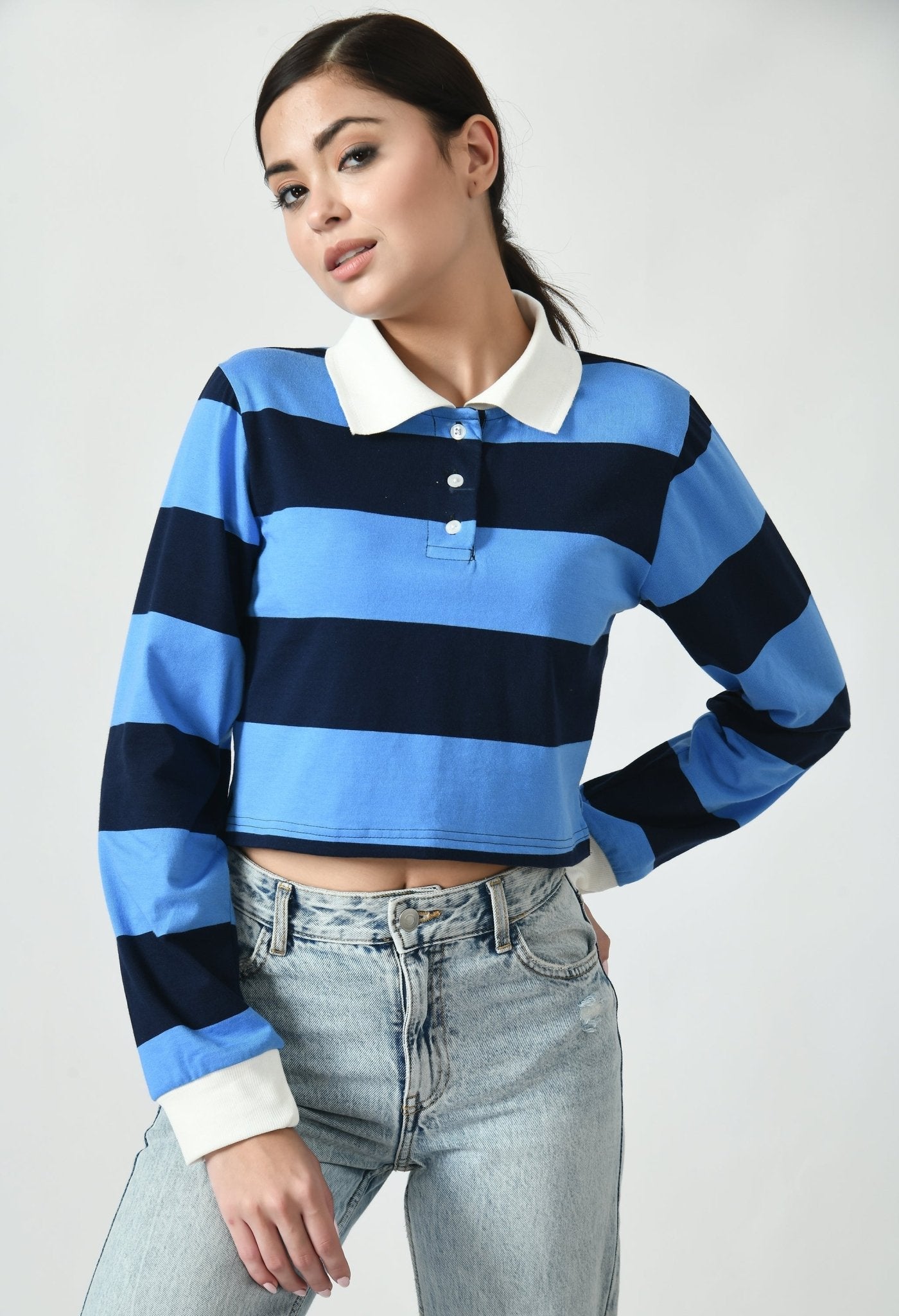 Cropped Knitted Polo T-shirt - RueCollections