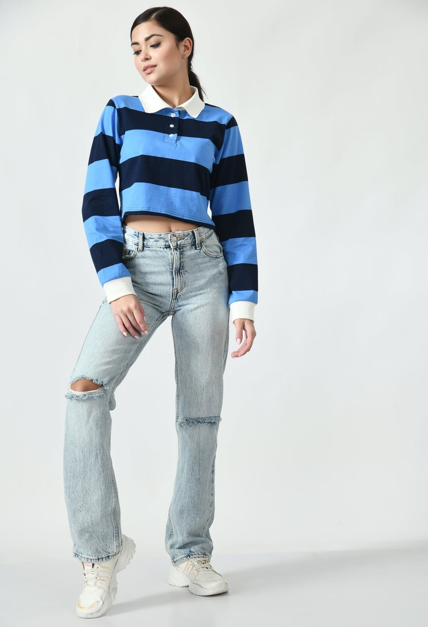 Cropped Knitted Polo T-shirt - RueCollections