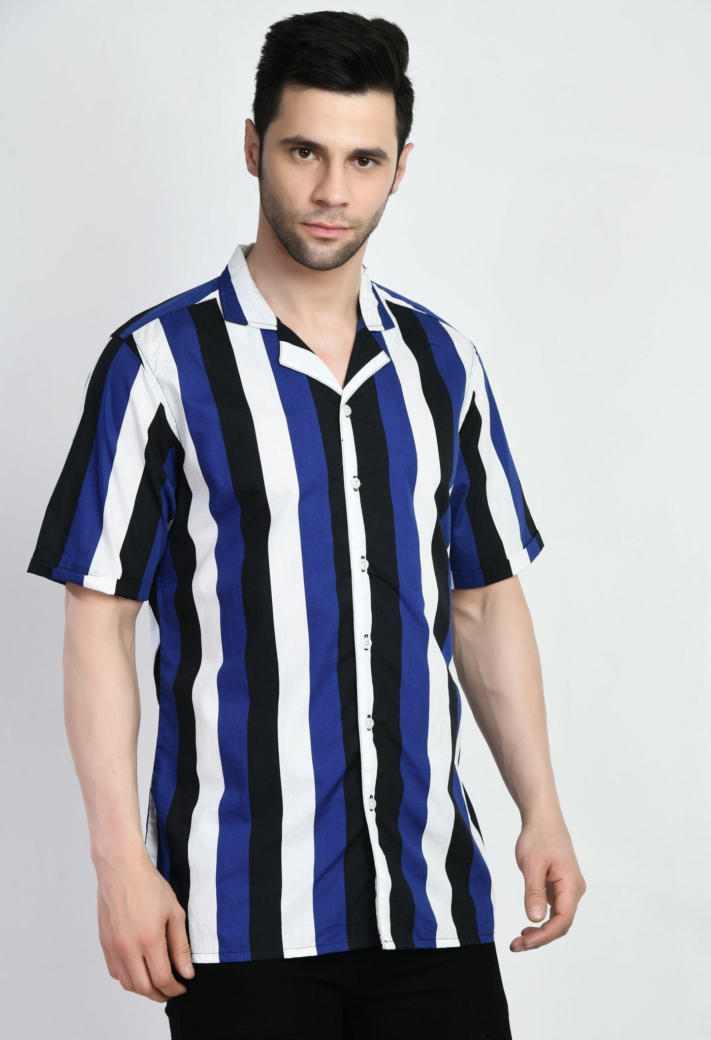 Cuban Collar Striped Shirt - RueCollections