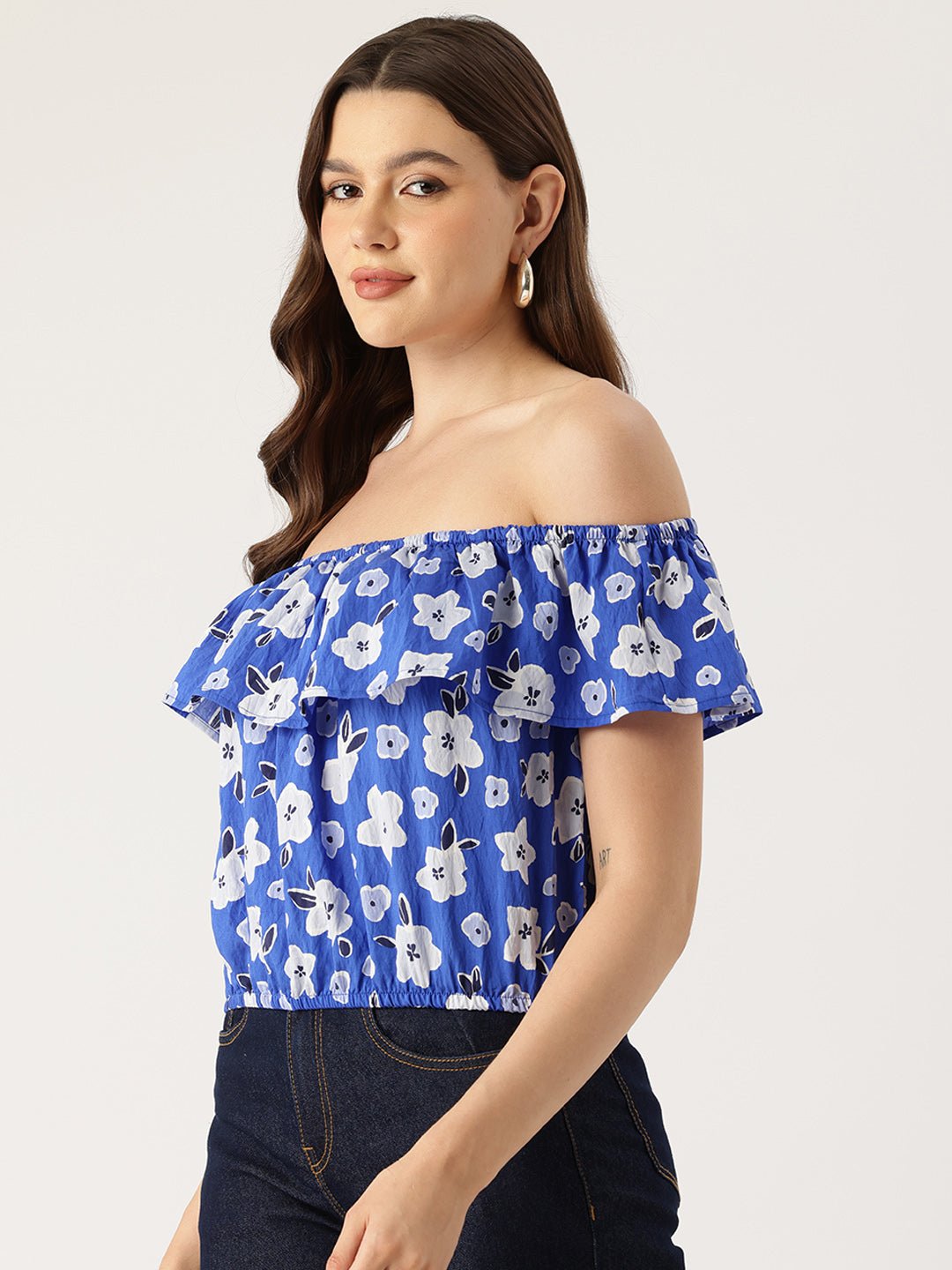 Floral Print Off - Shoulder Bardot Top - RueCollections