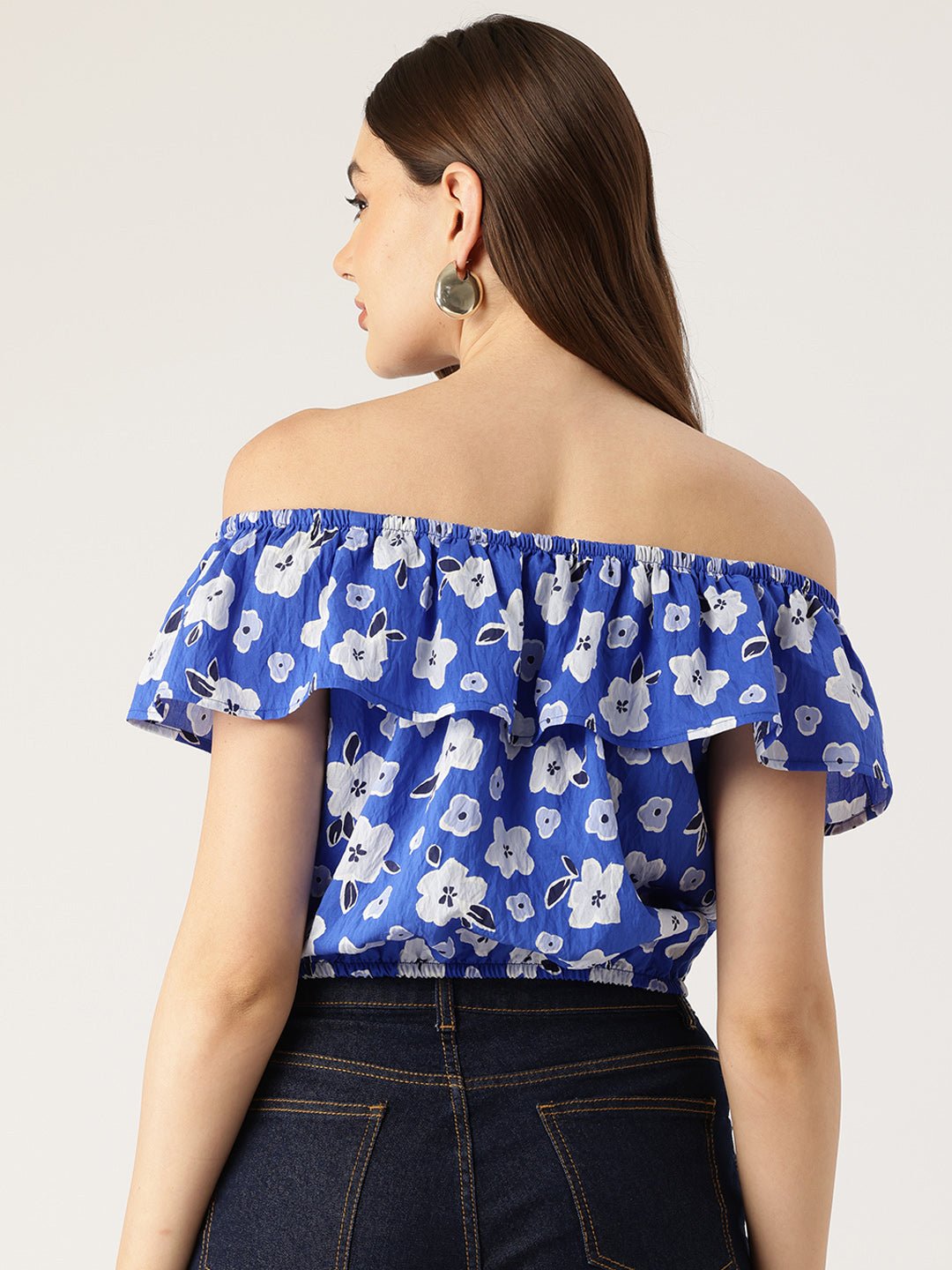 Floral Print Off - Shoulder Bardot Top - RueCollections