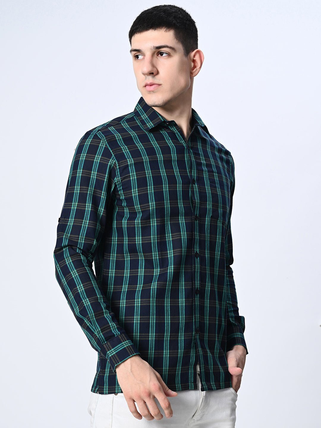 Green Checks Full Sleeve Shirt - RueCollections