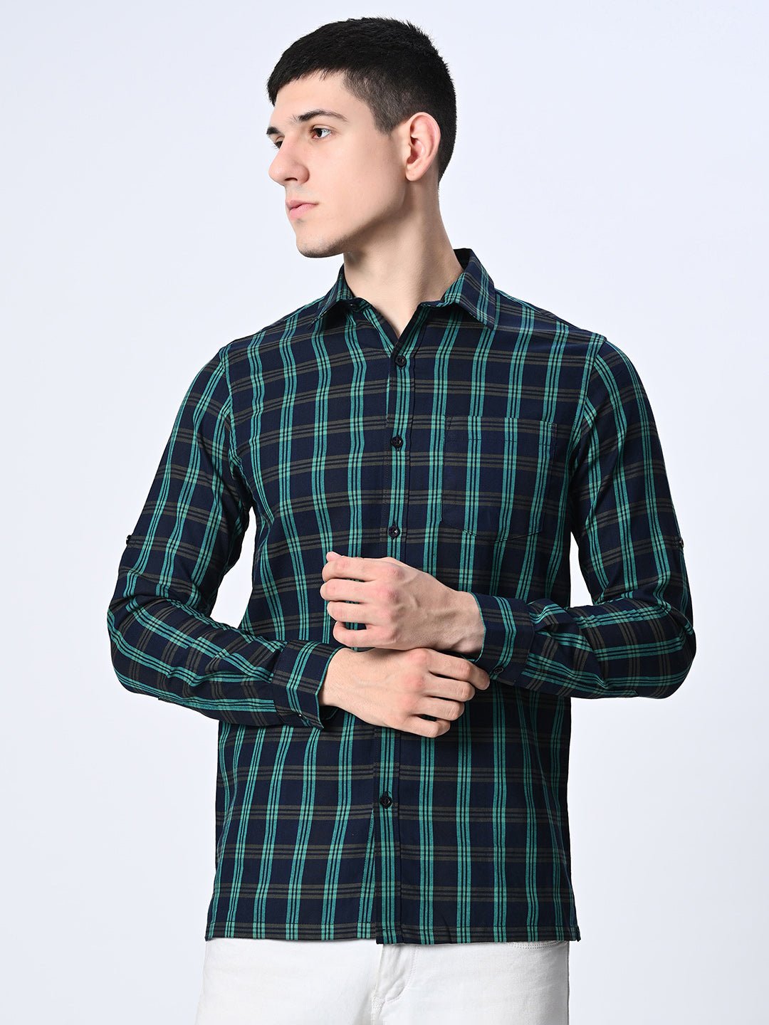 Green Checks Full Sleeve Shirt - RueCollections