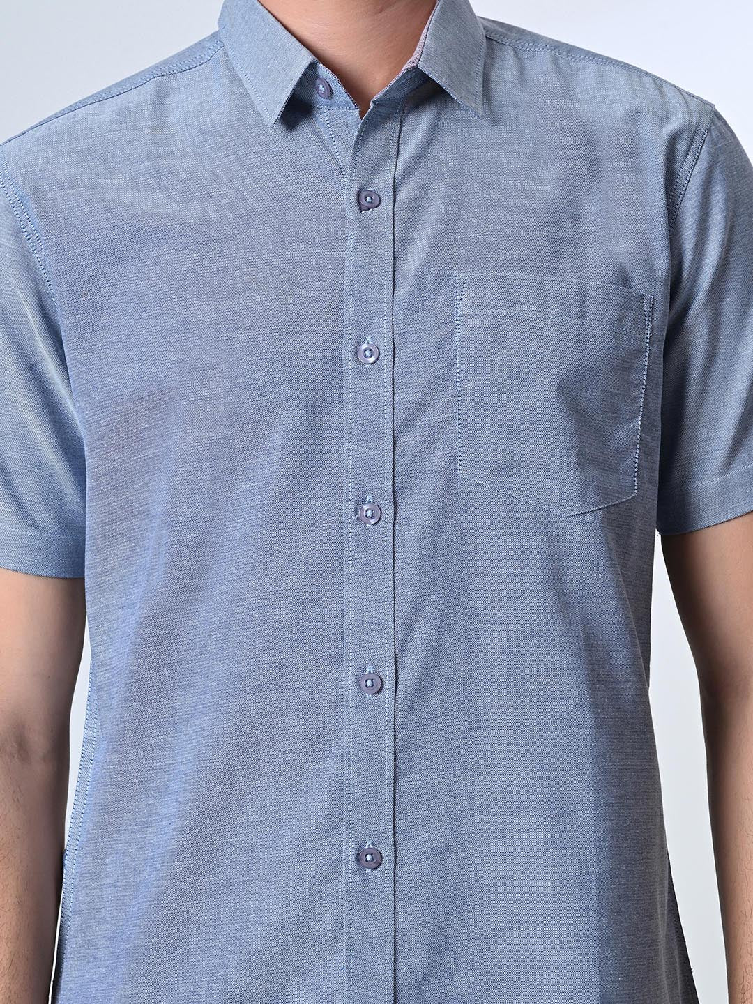 Grey Chambray Half Sleeve Shirt - RueCollections