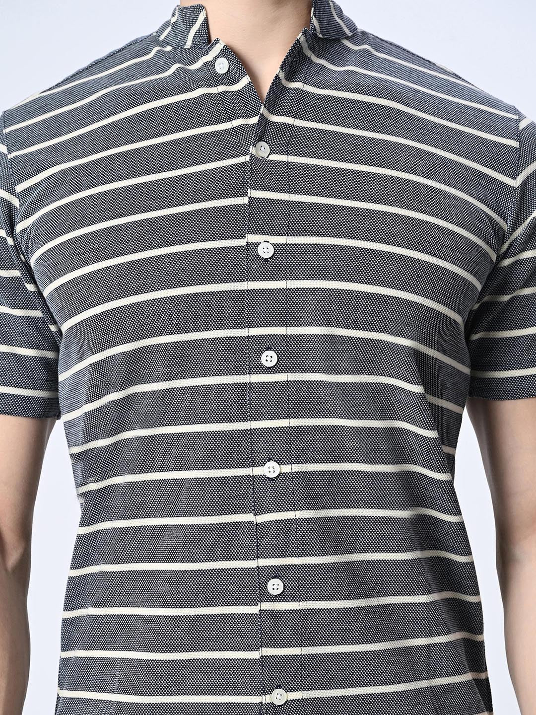 Grey Striped Pure Cotton Shirt - RueCollections