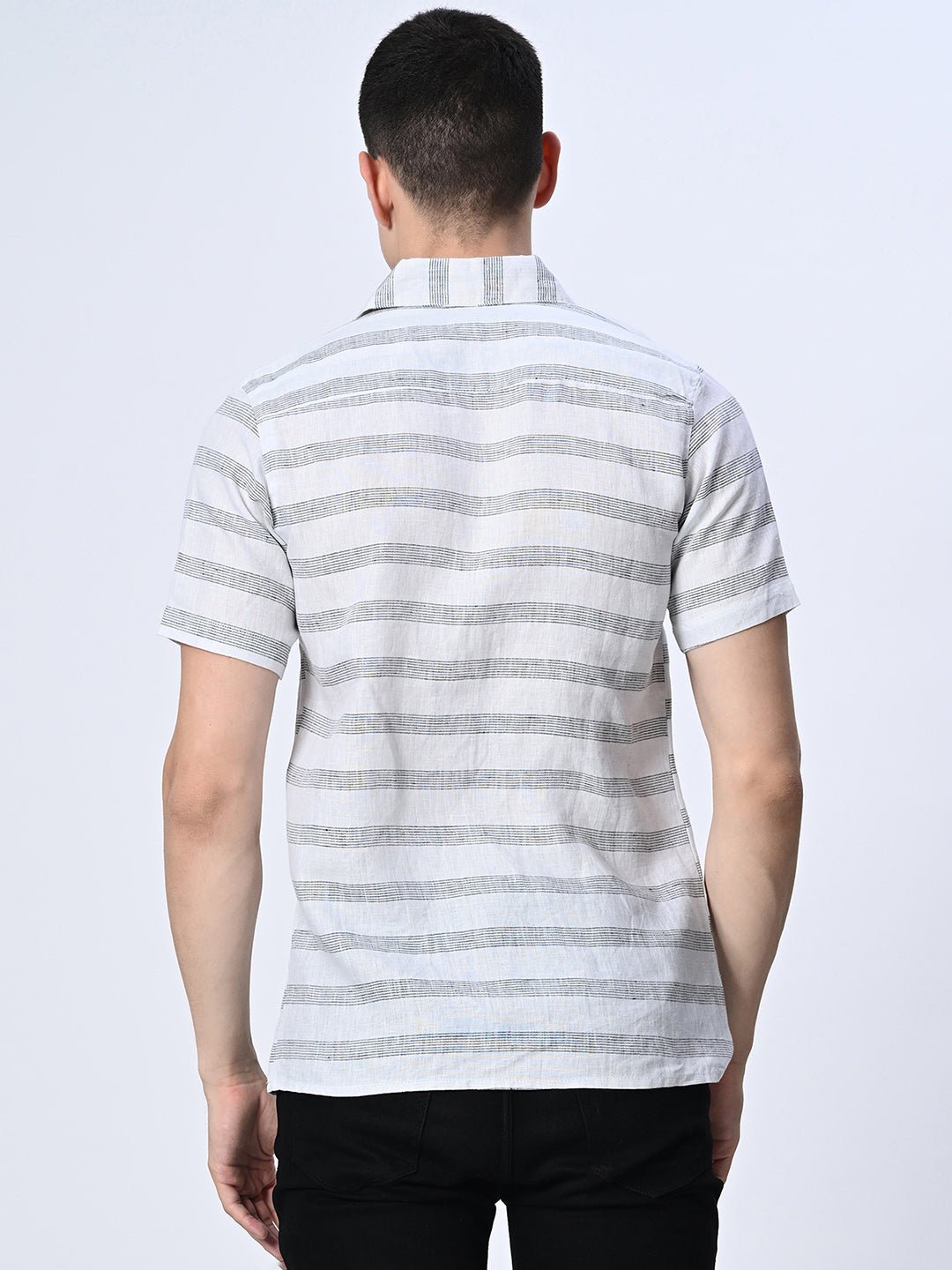 Grey Striped Pure Cotton Shirt - RueCollections