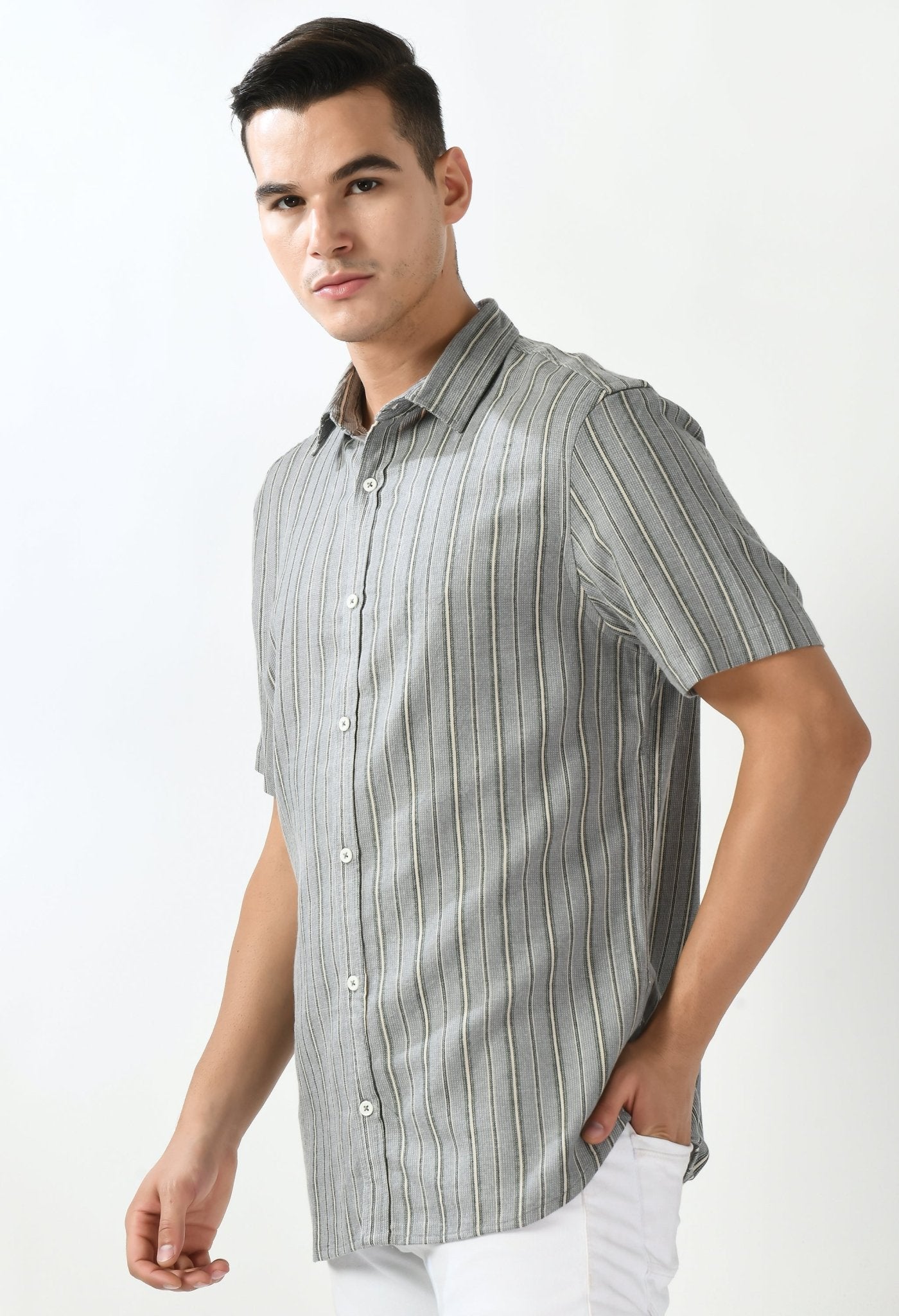 Grey Striper Dark coloured Shirt - RueCollections