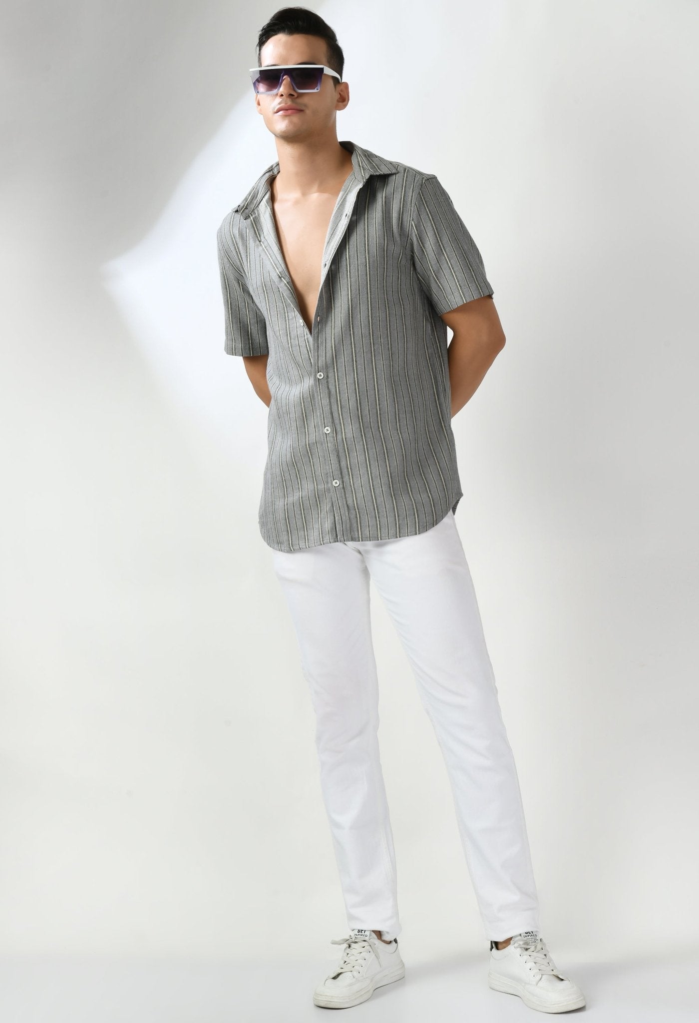 Grey Striper Dark coloured Shirt - RueCollections