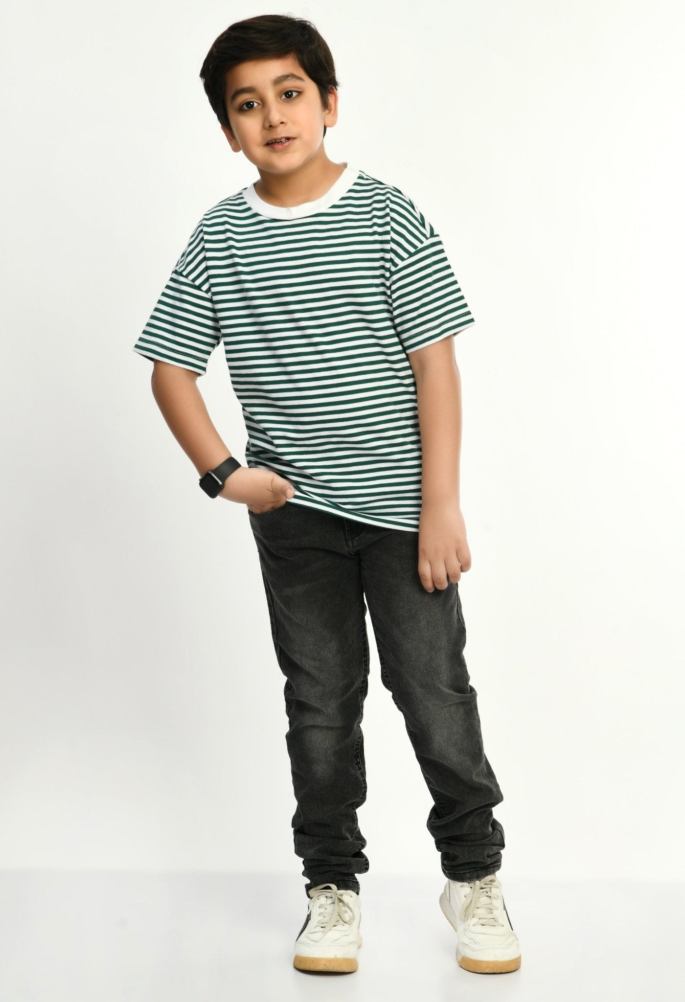 Half Sleeves Striped pique T-shirt - RueCollections