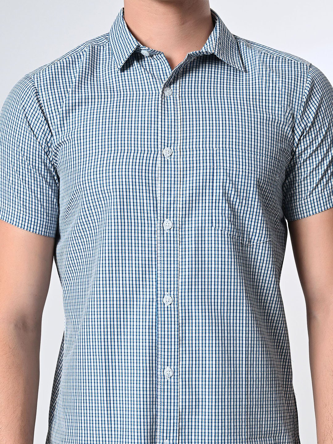 Men's Green PV Half Sleeves Checks Shirt - RueCollections