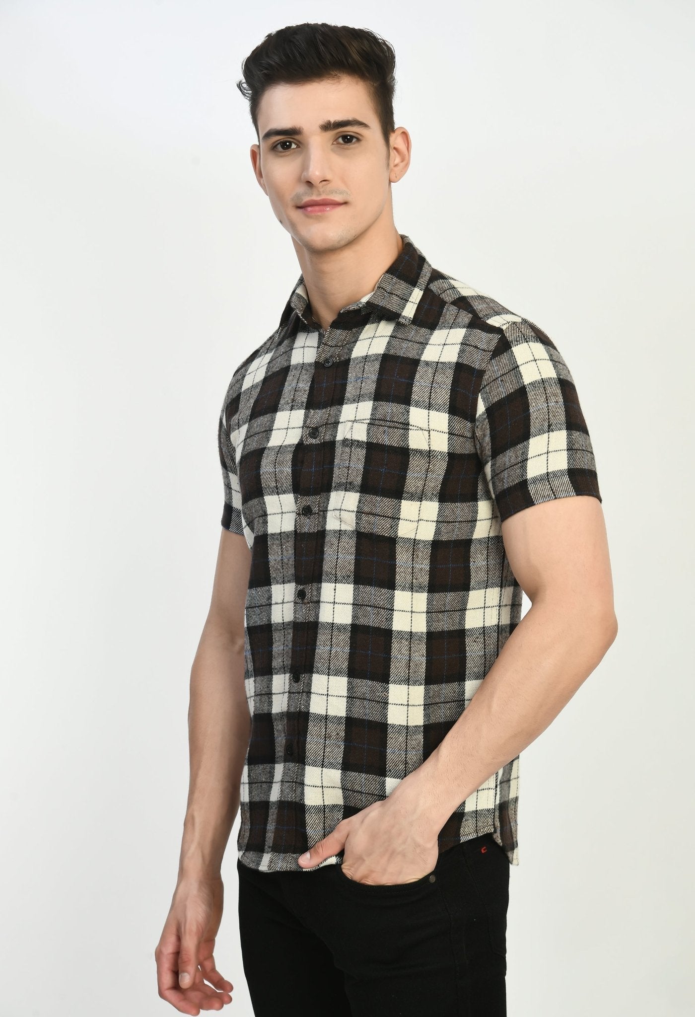 Men's Half Sleeves BBW Flannel Shirt - RueCollections