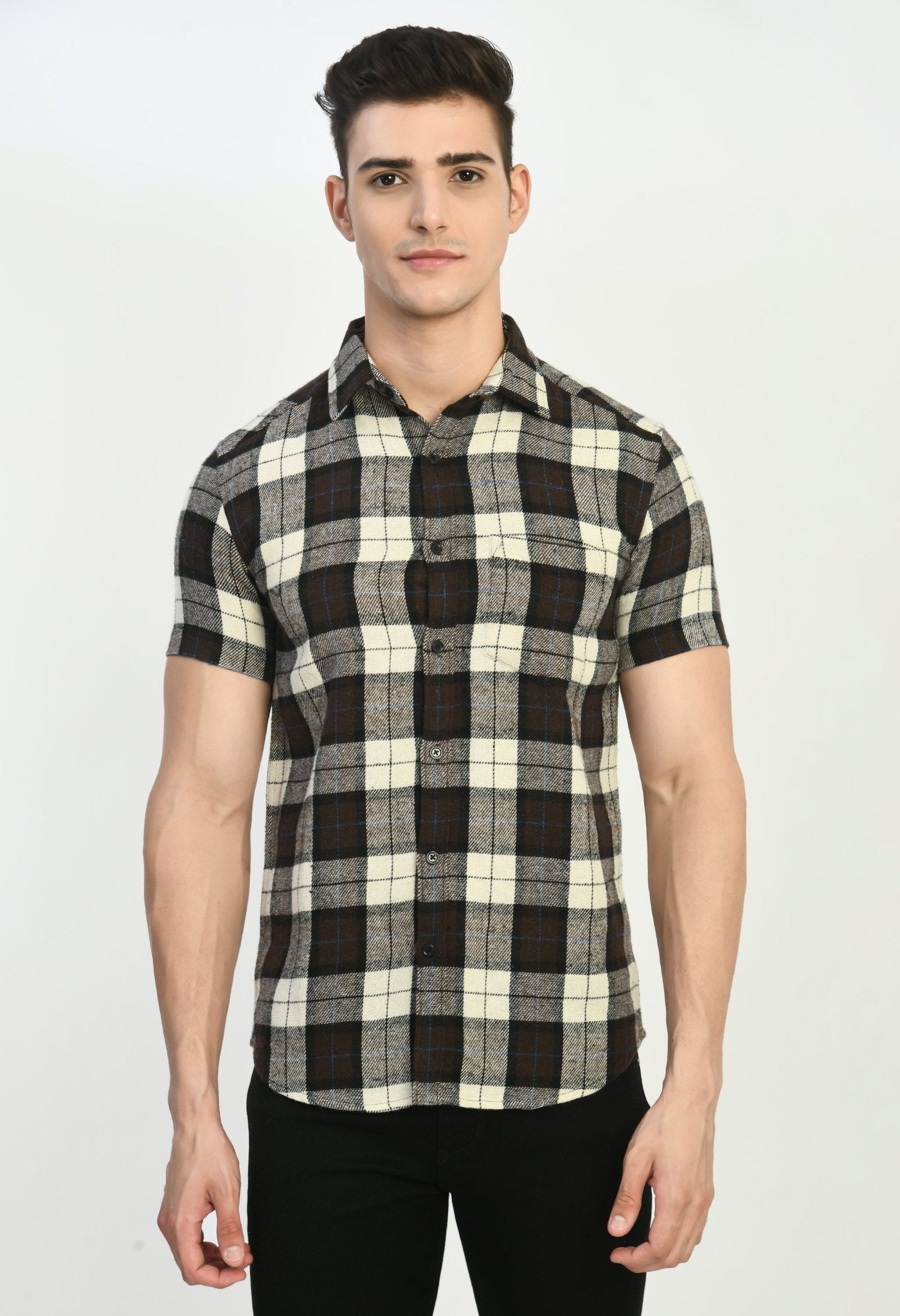 Men's Half Sleeves BBW Flannel Shirt - RueCollections