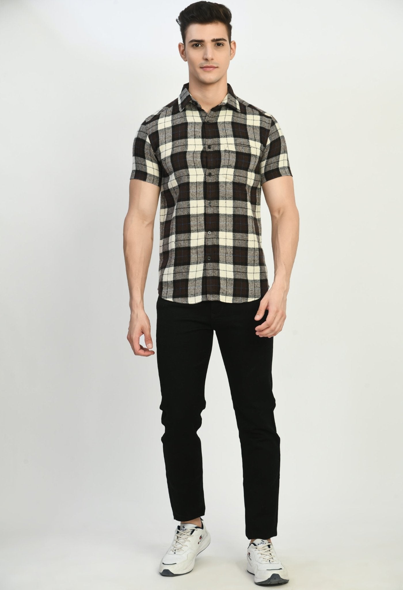 Men's Half Sleeves BBW Flannel Shirt - RueCollections