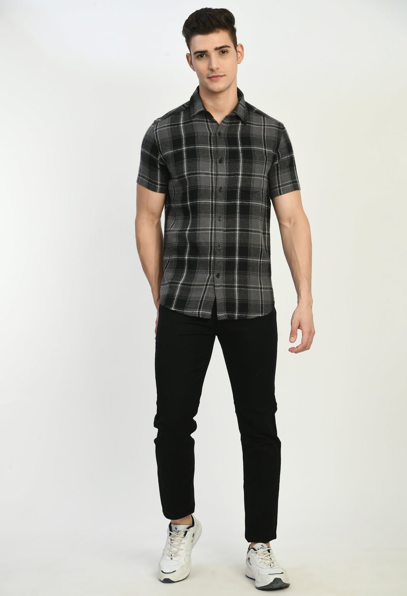 Men's Half Sleeves Black Flannel Shirt - RueCollections