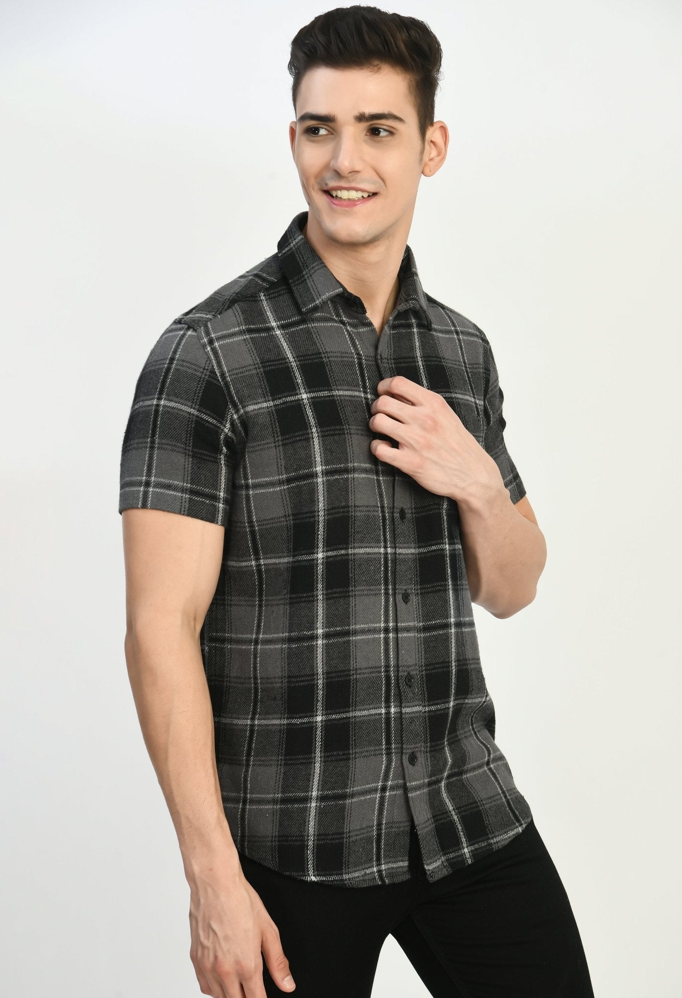 Men's Half Sleeves Black Flannel Shirt - RueCollections