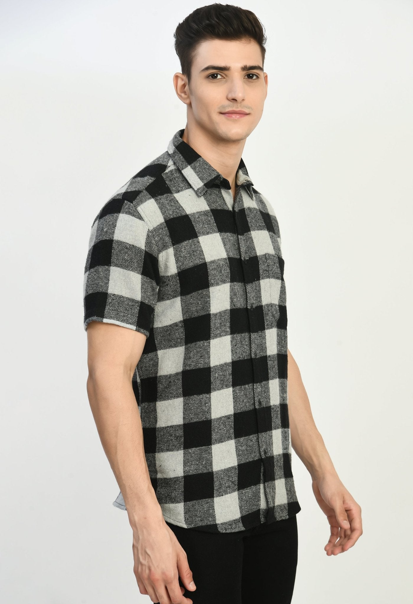 Men's Half Sleeves Checks Flannel Shirt - RueCollections