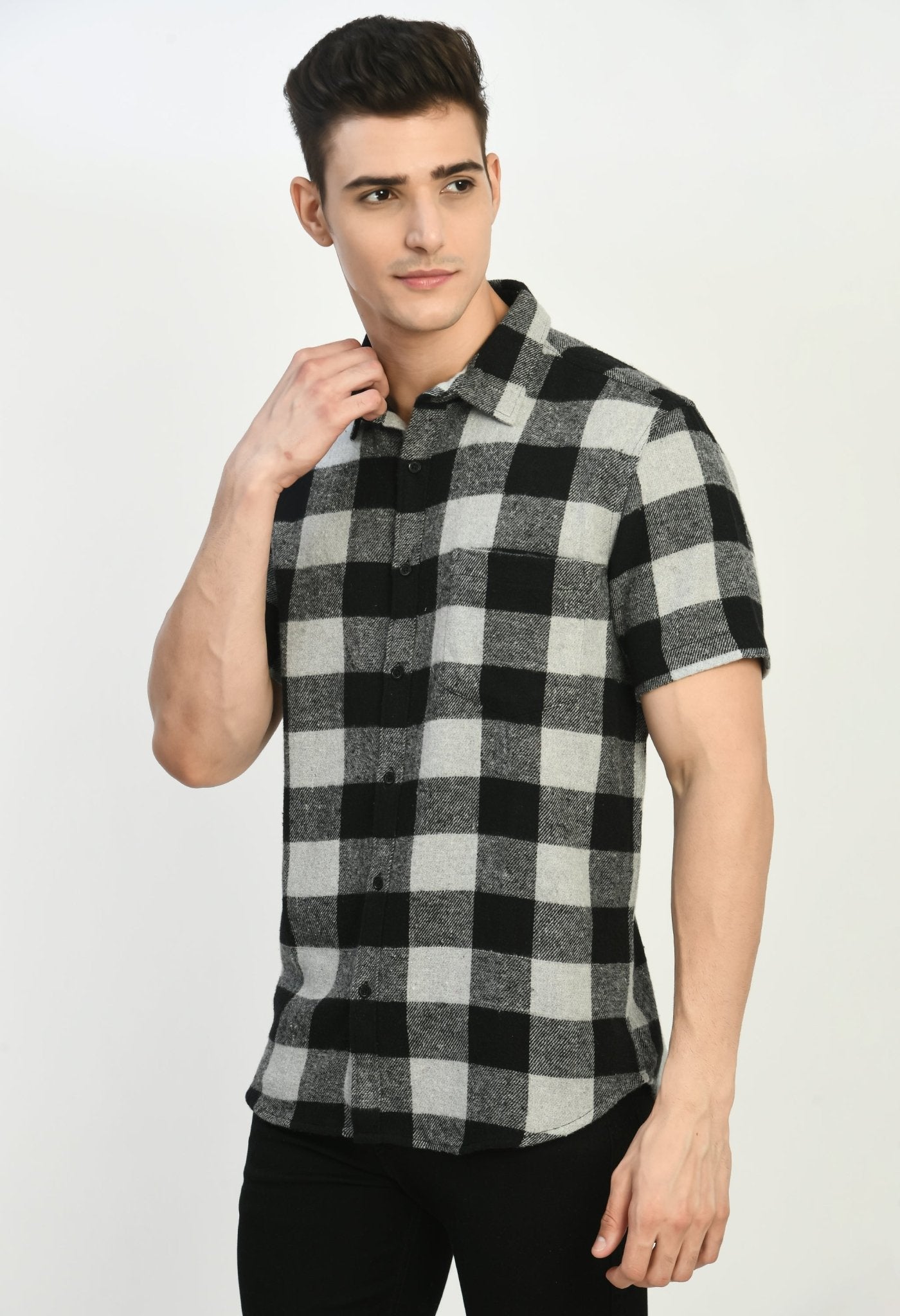 Men's Half Sleeves Checks Flannel Shirt - RueCollections