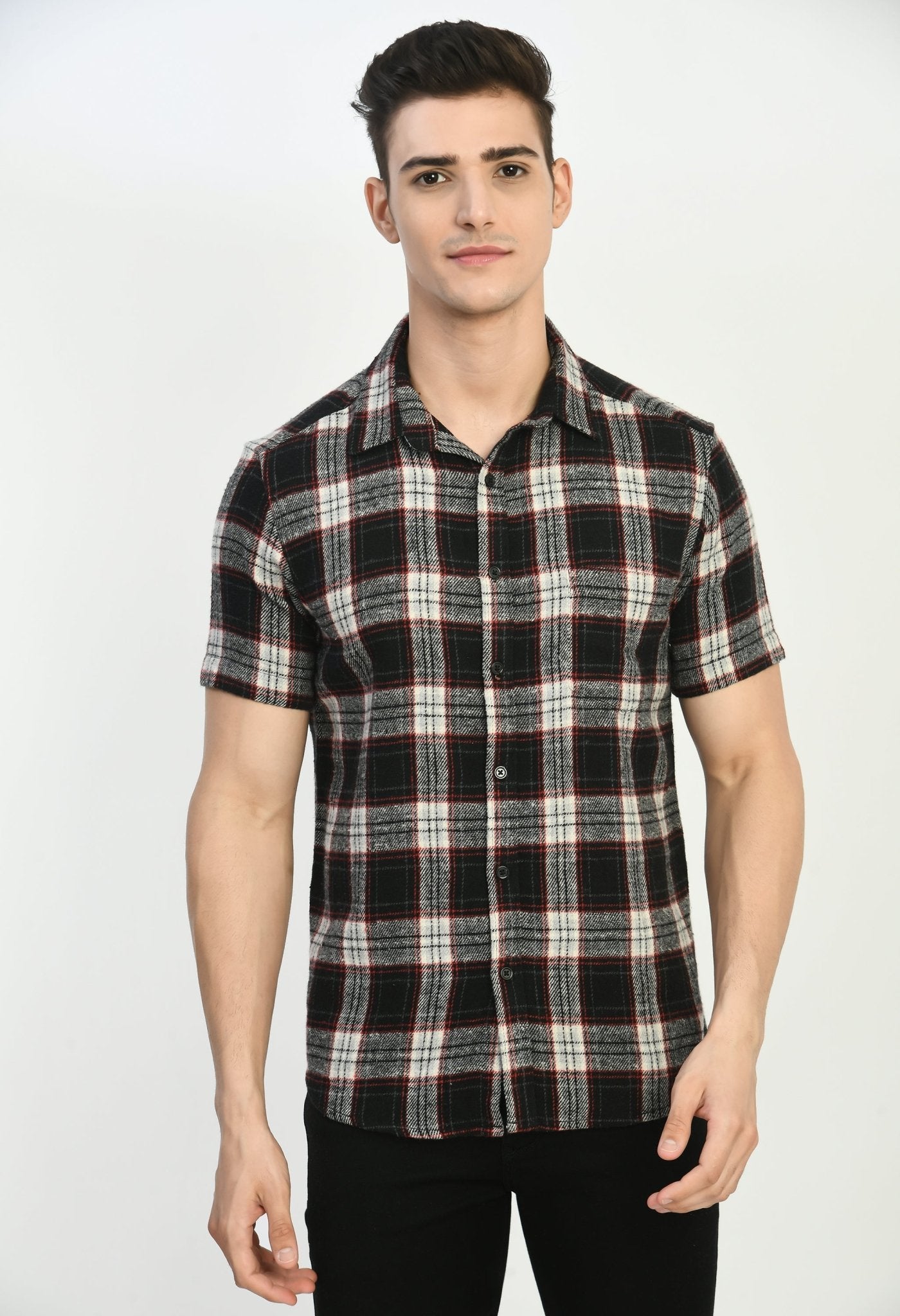 Men's Half Sleeves R&B Flannel Shirt - RueCollections